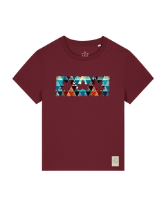 bio-female-medium fit-tshirt-three leaves 03-sttw172-burgunder rot-front