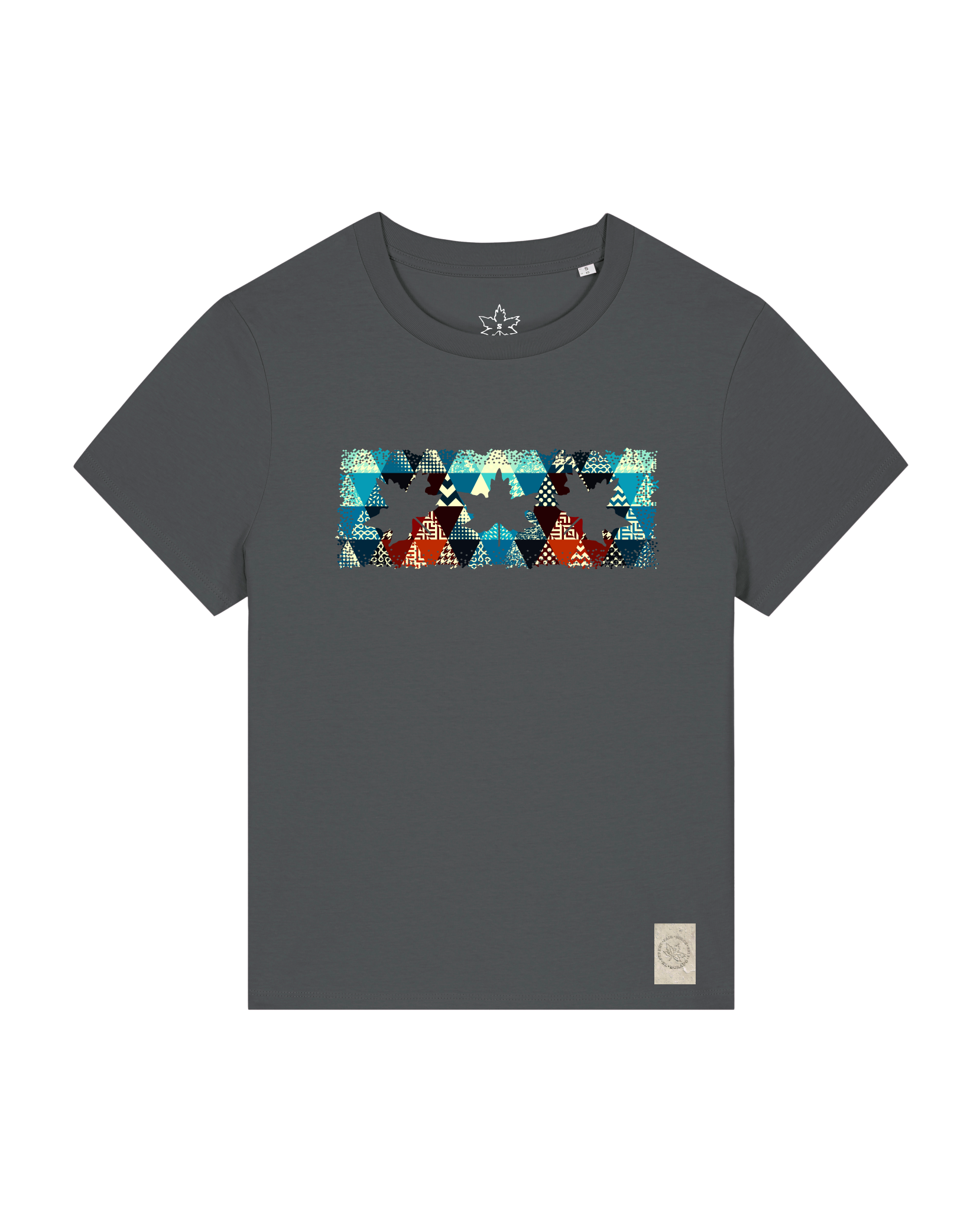 bio-female-medium fit-tshirt-three leaves 03-sttw172-eisen-front