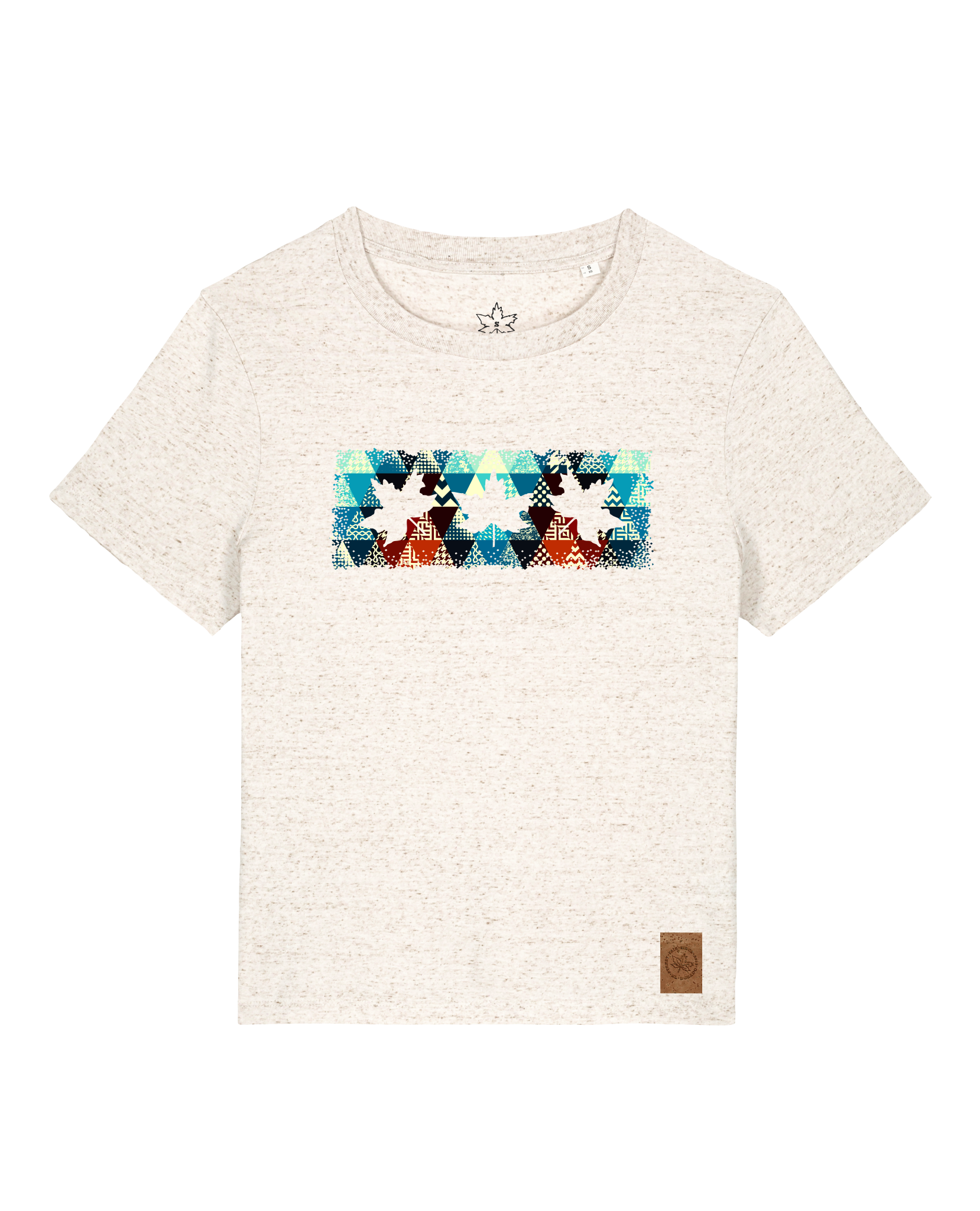 bio-female-medium fit-tshirt-three leaves 03-sttw172-elbsandstein-front