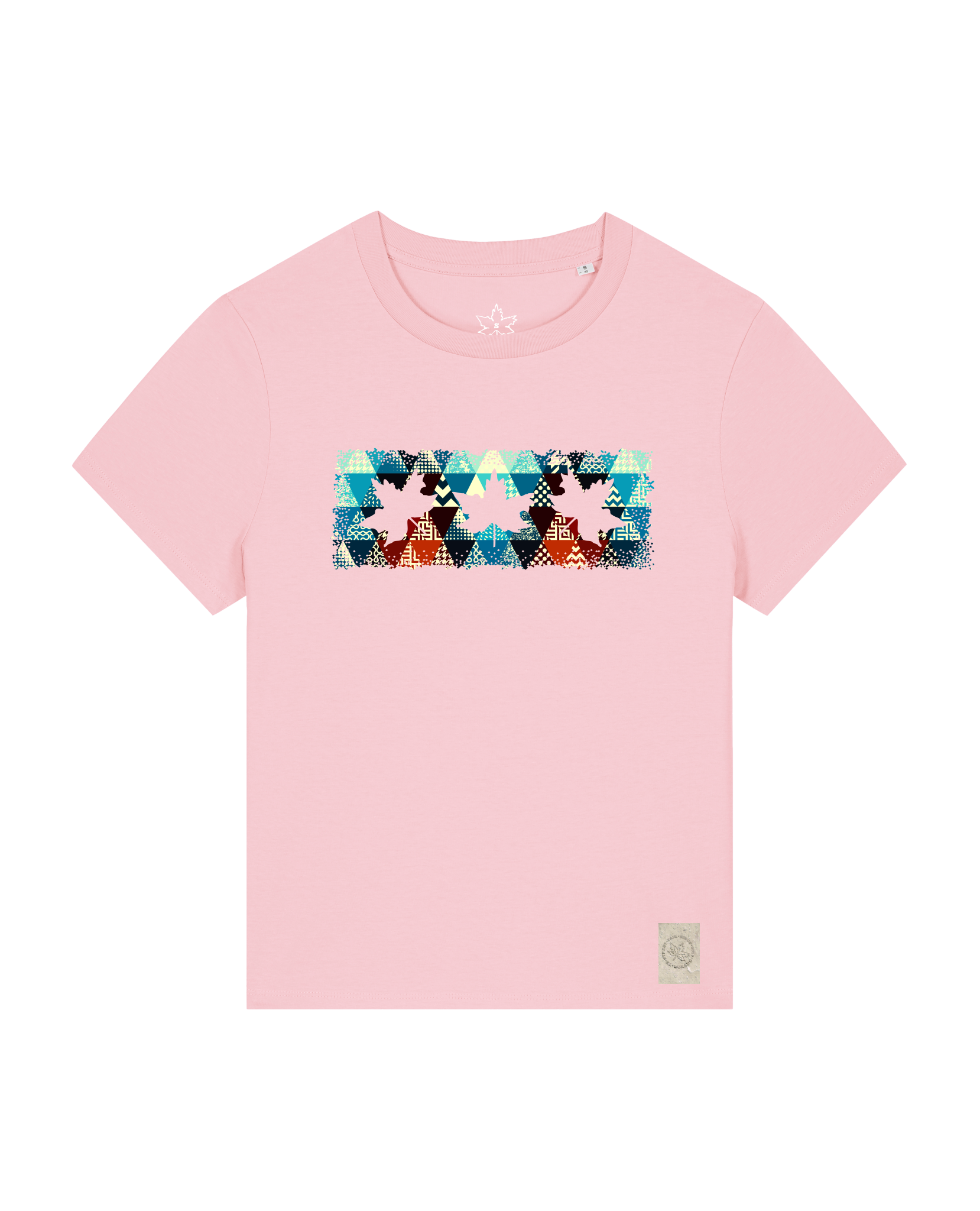 bio-female-medium fit-tshirt-three leaves 03-sttw172-flamingo-front