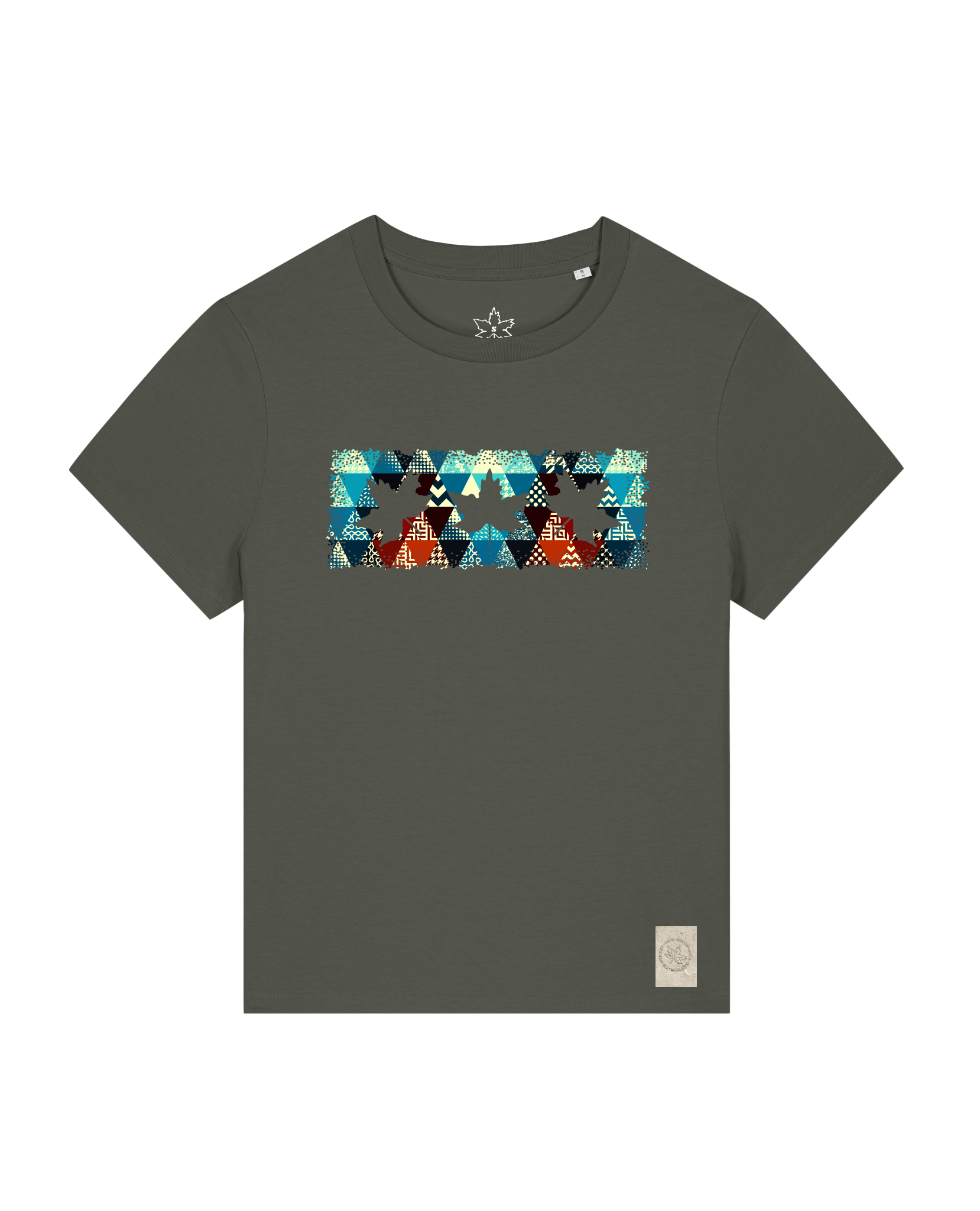 bio-female-medium fit-tshirt-three leaves 03-sttw172-grunkohl-front