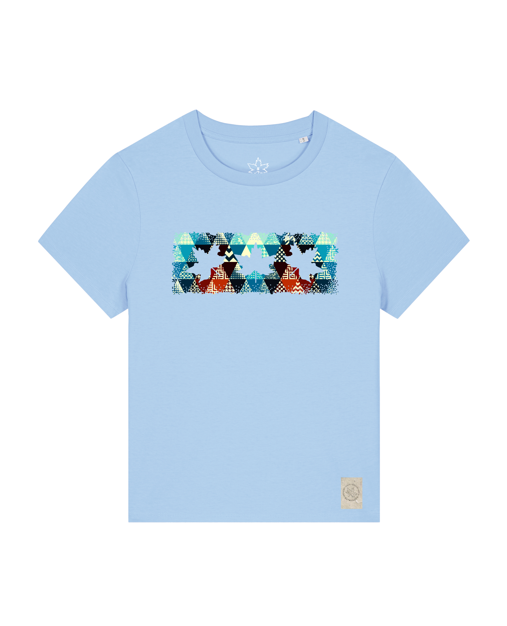 bio-female-medium fit-tshirt-three leaves 03-sttw172-lagune-front