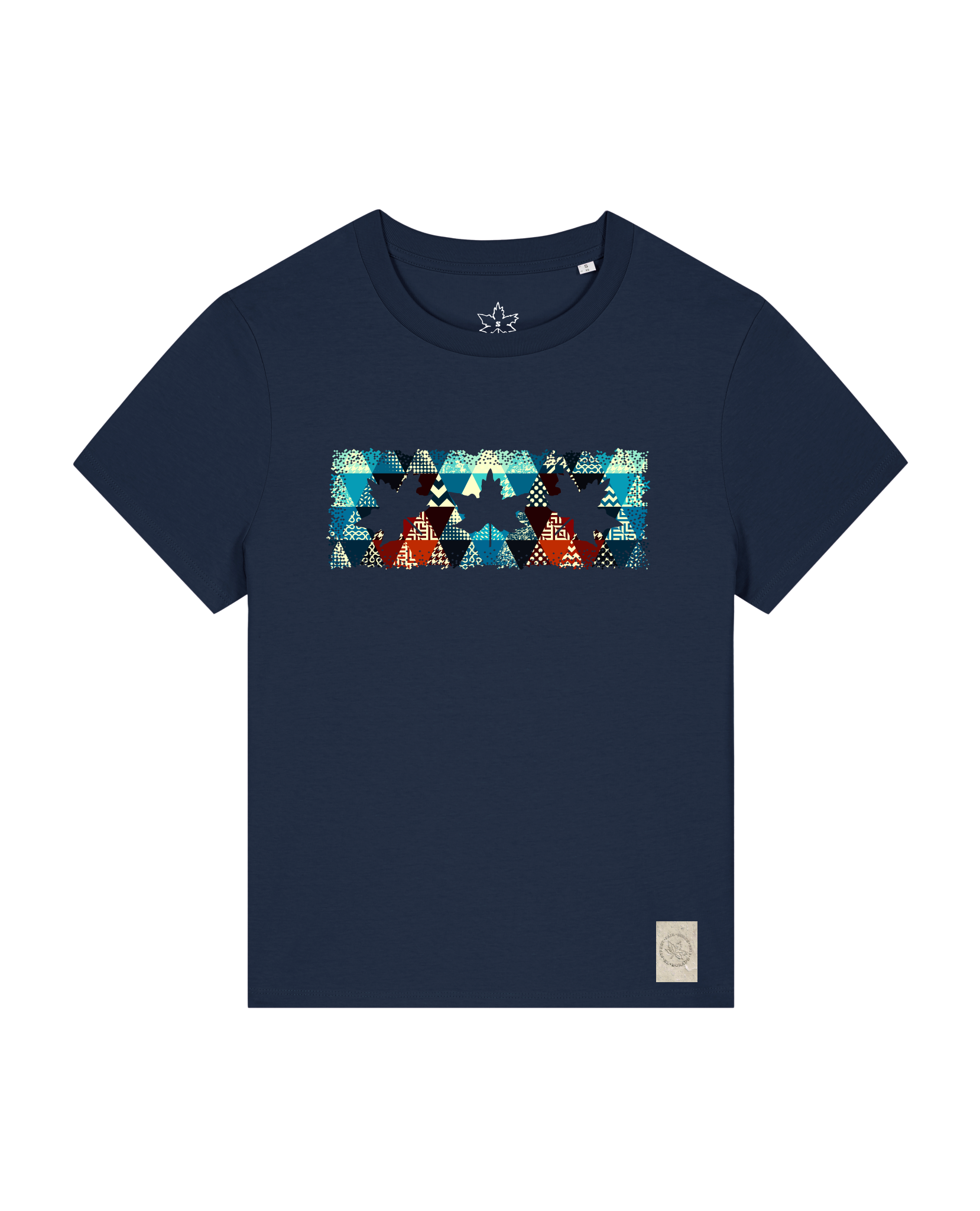 bio-female-medium fit-tshirt-three leaves 03-sttw172-marine-front