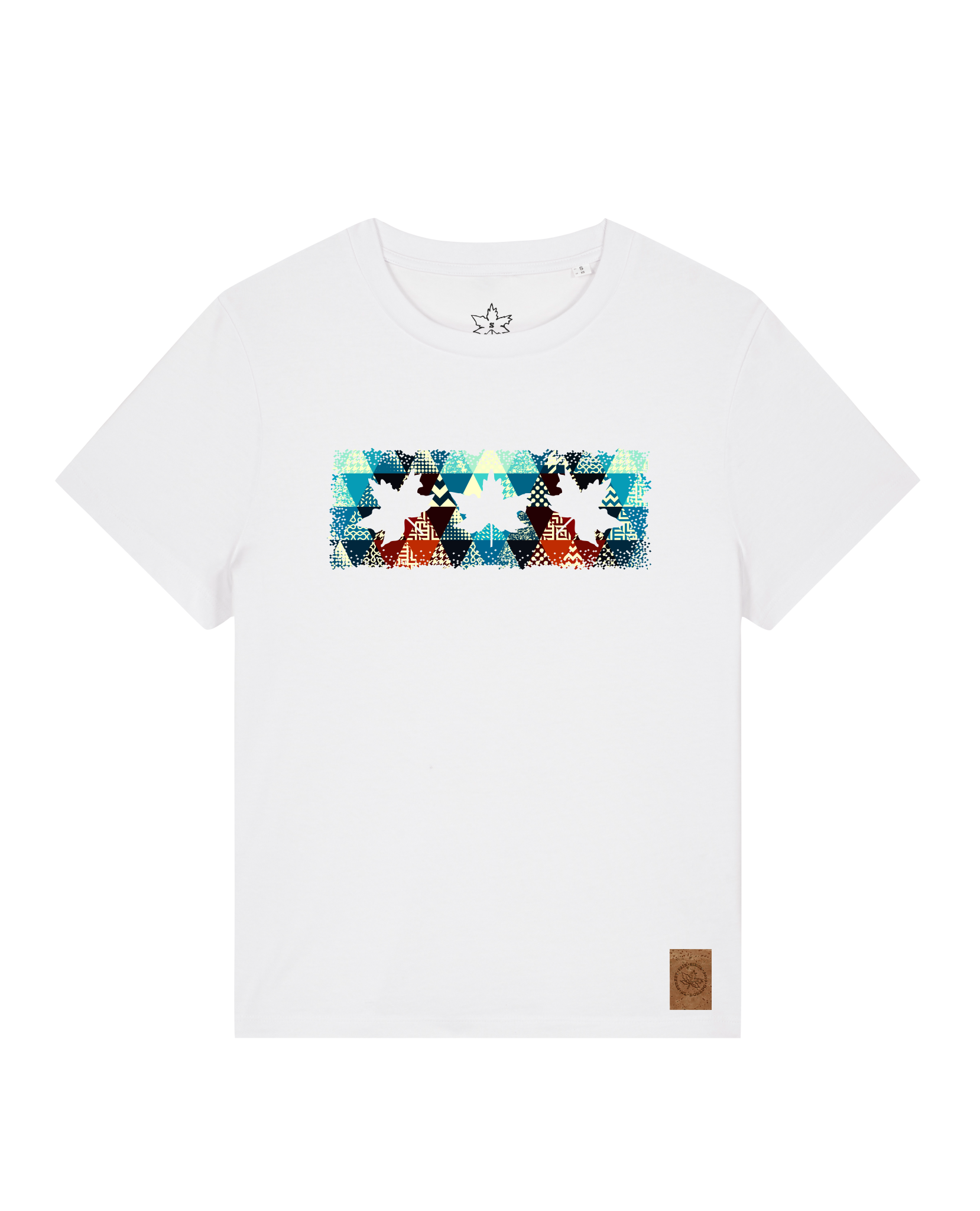 bio-female-medium fit-tshirt-three leaves 03-sttw172-weiß-front