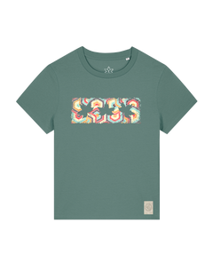 bio-female-medium fit-tshirt-three leaves 04-sttw172-blautanne-front