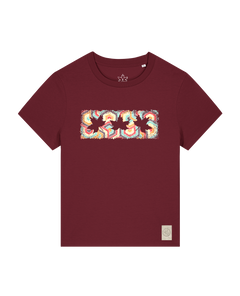 bio-female-medium fit-tshirt-three leaves 04-sttw172-burgunder rot-front