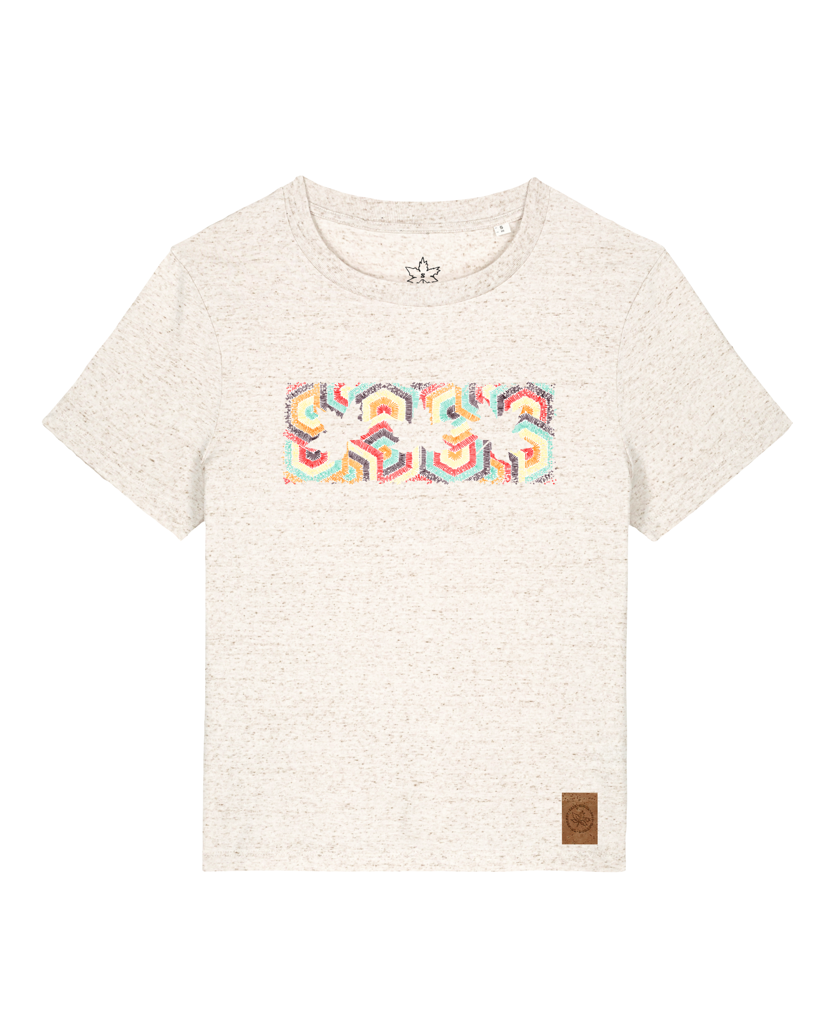 bio-female-medium fit-tshirt-three leaves 04-sttw172-elbsandstein-front
