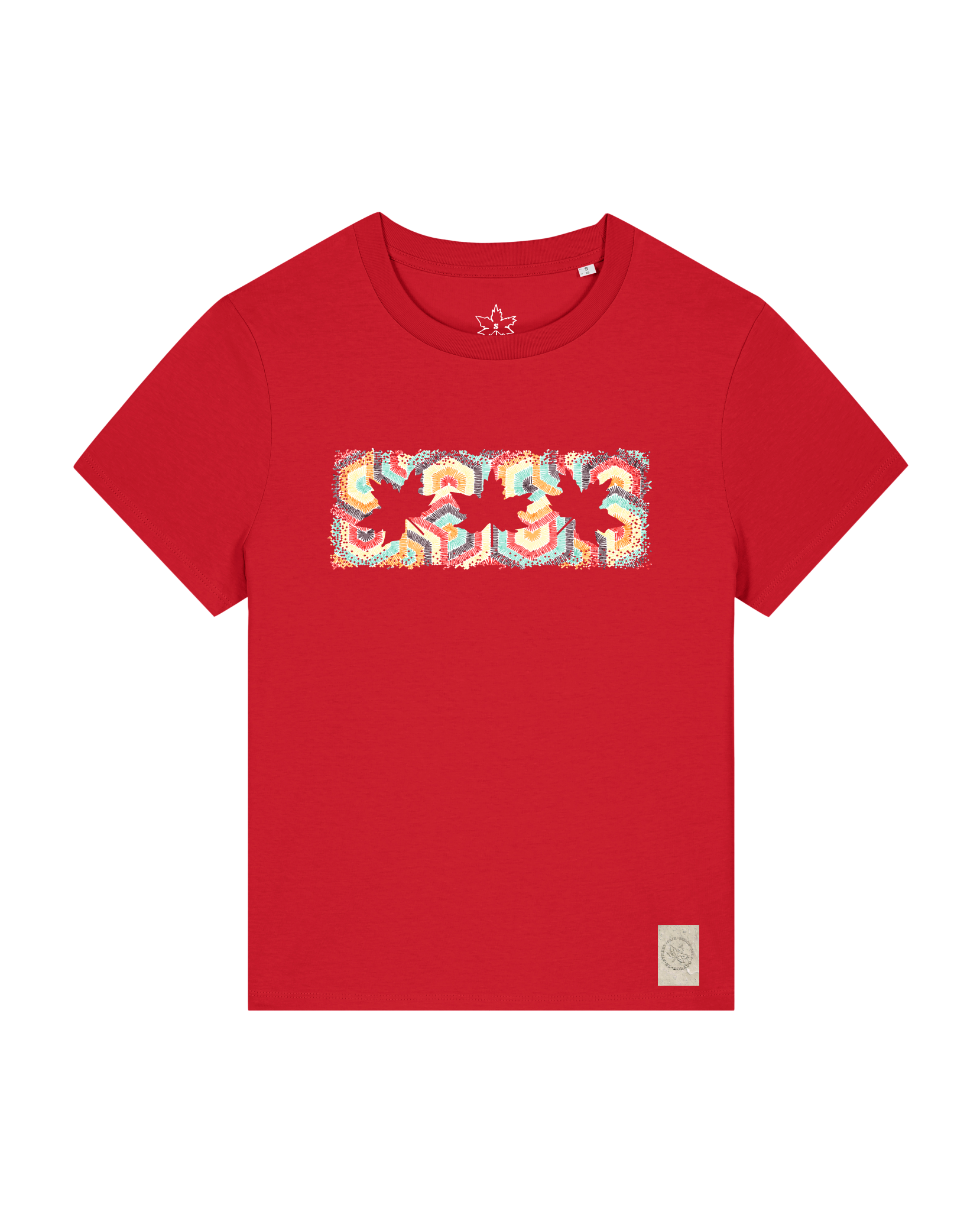 bio-female-medium fit-tshirt-three leaves 04-sttw172-erdbeere-front