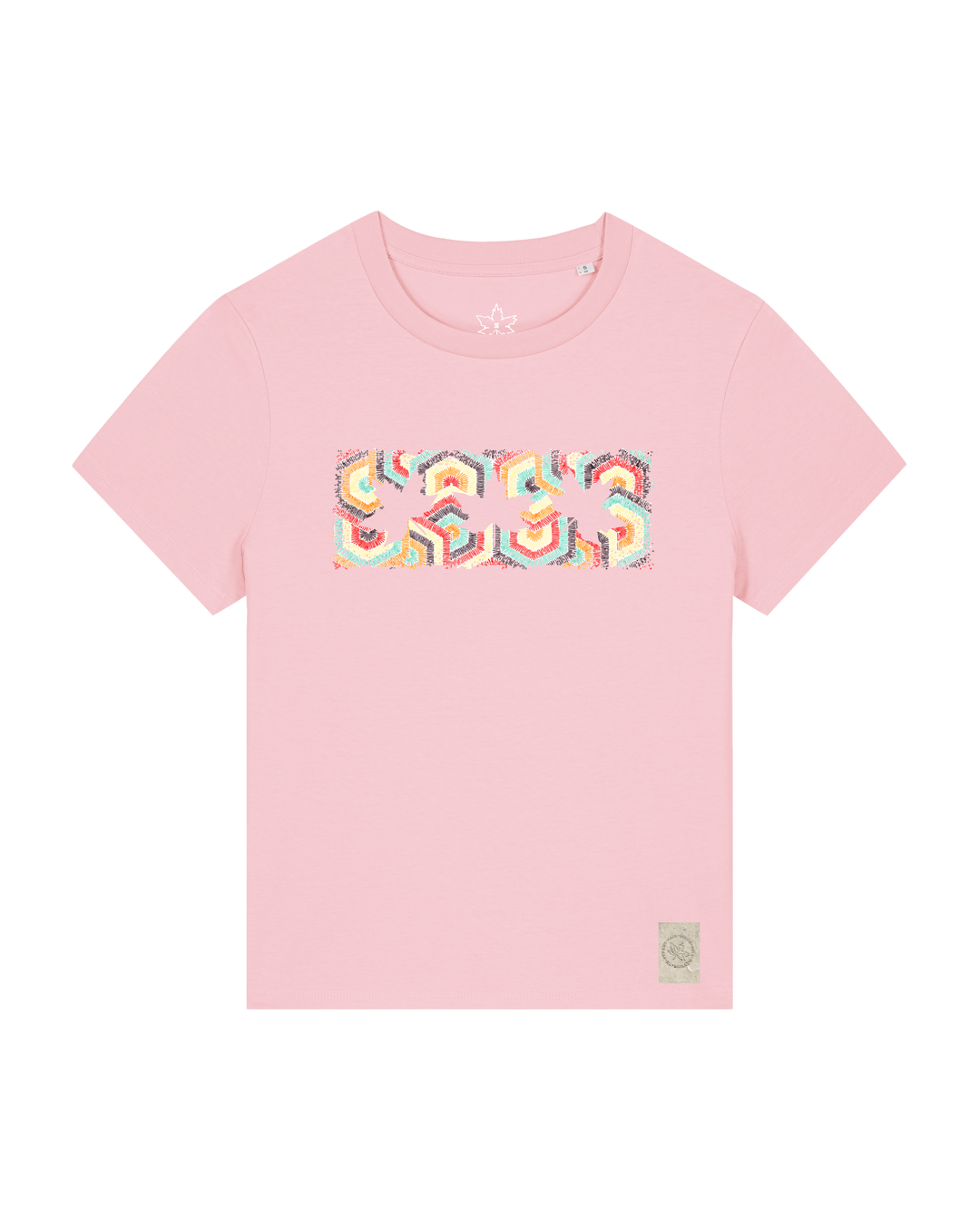 bio-female-medium fit-tshirt-three leaves 04-sttw172-flamingo-front