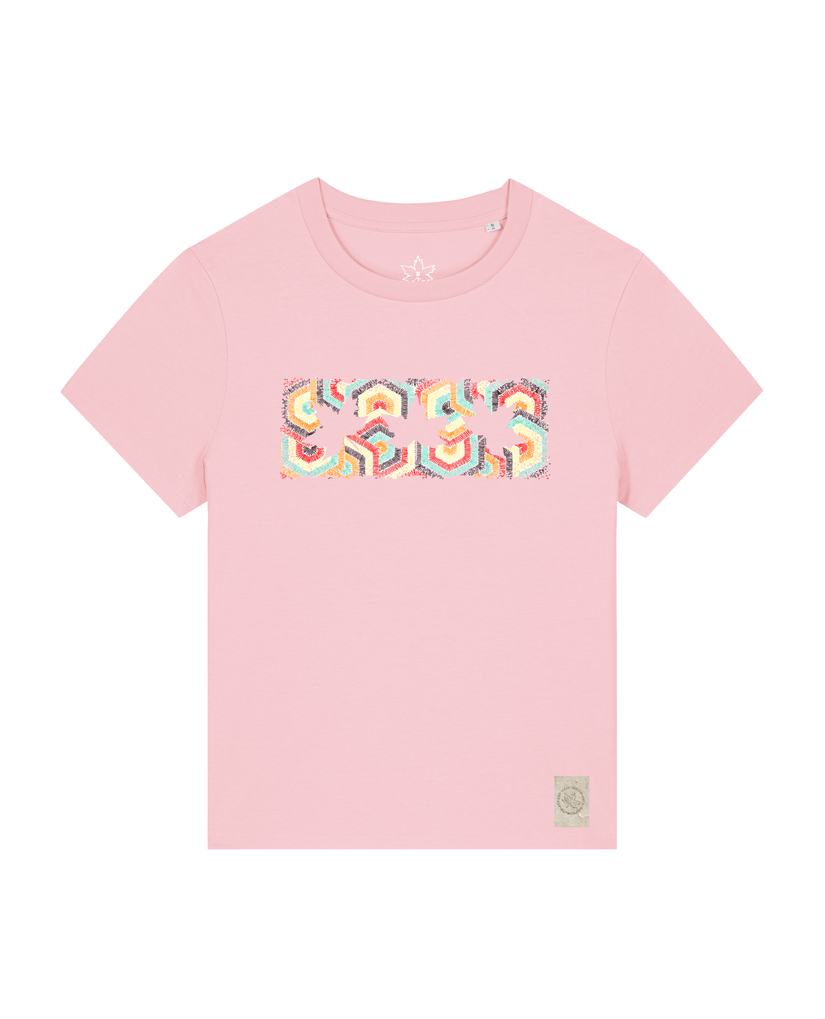bio-female-medium fit-tshirt-three leaves 04-sttw172-flamingo-front