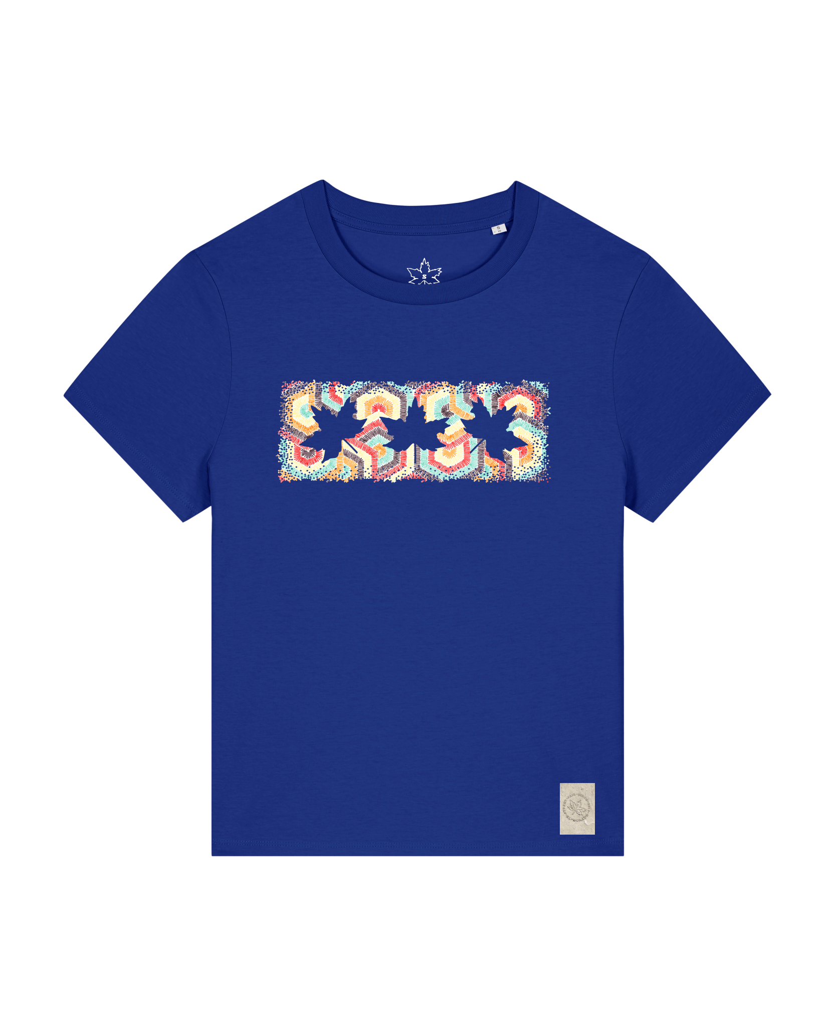 bio-female-medium fit-tshirt-three leaves 04-sttw172-kornblume-front
