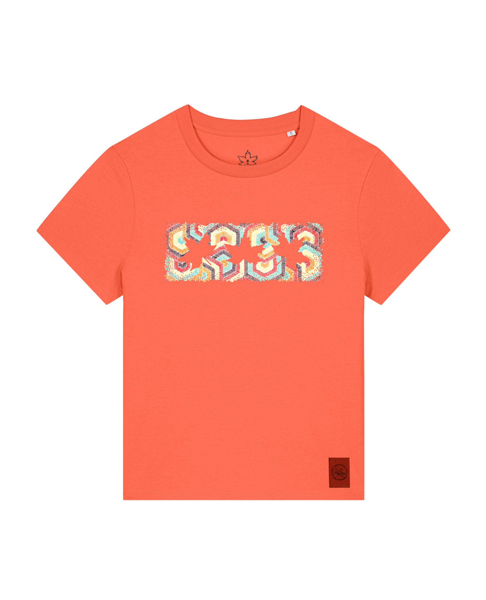 bio-female-medium fit-tshirt-three leaves 04-sttw172-mandarine-front