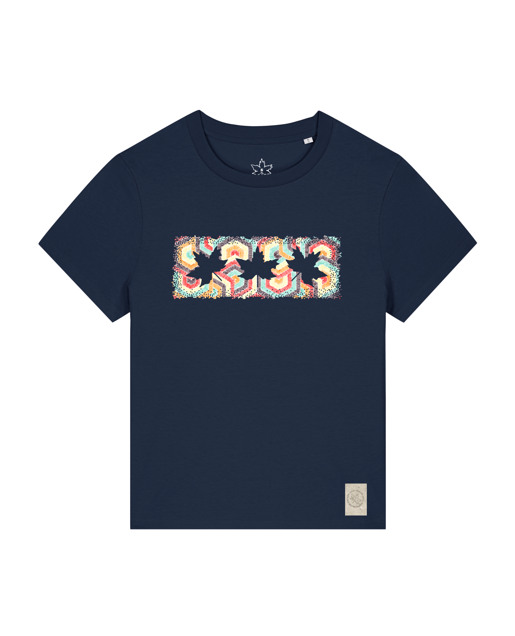 bio-female-medium fit-tshirt-three leaves 04-sttw172-marine-front