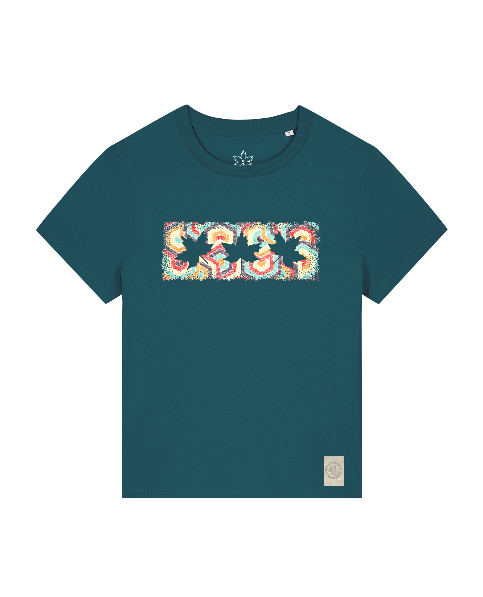 bio-female-medium fit-tshirt-three leaves 04-sttw172-nordmanntanne-front