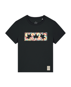 bio-female-medium fit-tshirt-three leaves 04-sttw172-schwarz-front