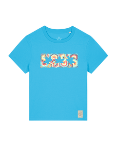 bio-female-medium fit-tshirt-three leaves 04-sttw172-wasserblau-front