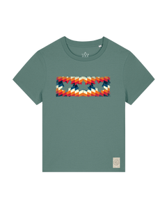 bio-female-medium fit-tshirt-three leaves 05-sttw172-blautanne-front
