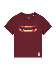 bio-female-medium fit-tshirt-three leaves 05-sttw172-burgunder rot-front