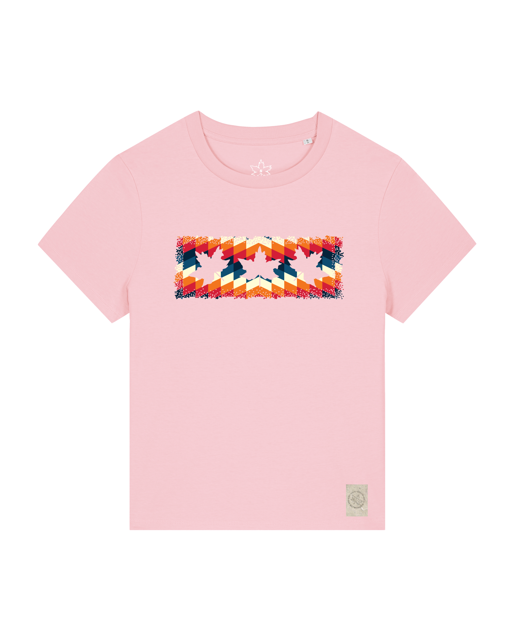bio-female-medium fit-tshirt-three leaves 05-sttw172-flamingo-front
