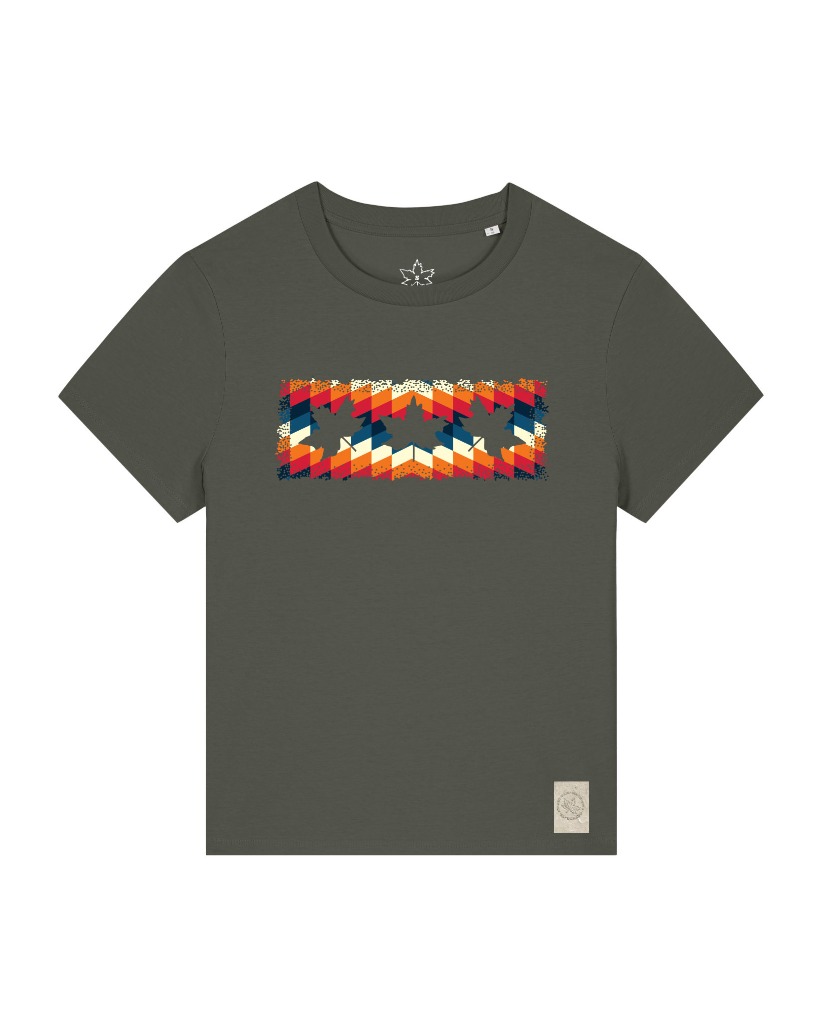 bio-female-medium fit-tshirt-three leaves 05-sttw172-grunkohl-front