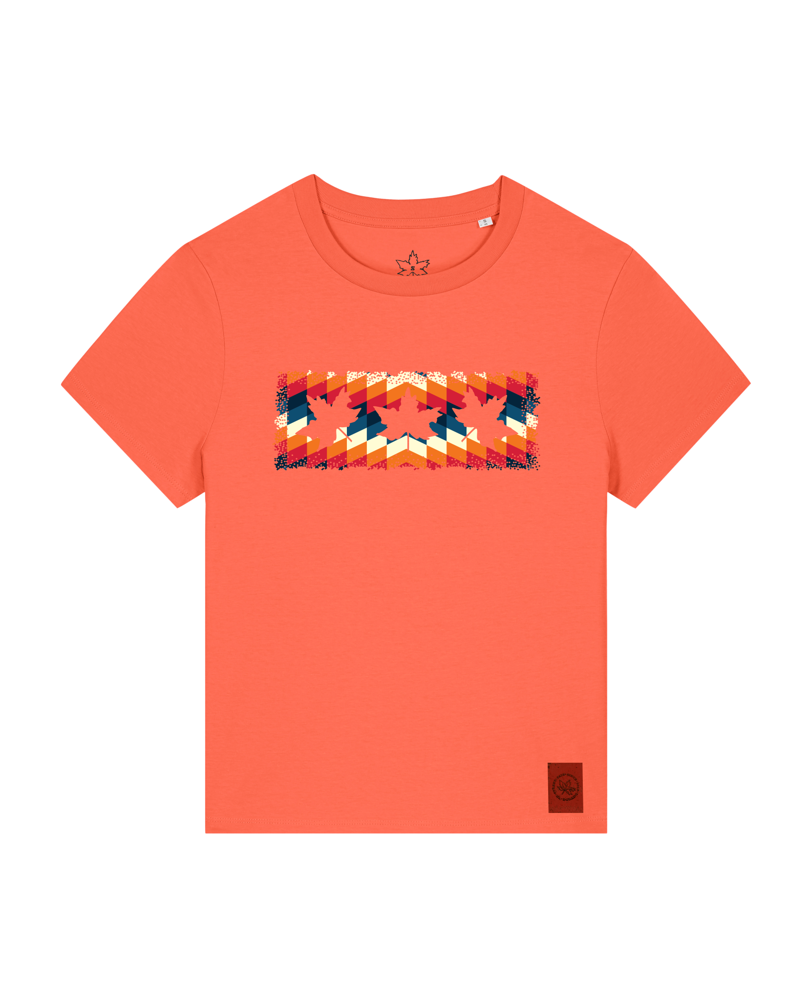 bio-female-medium fit-tshirt-three leaves 05-sttw172-mandarine-front