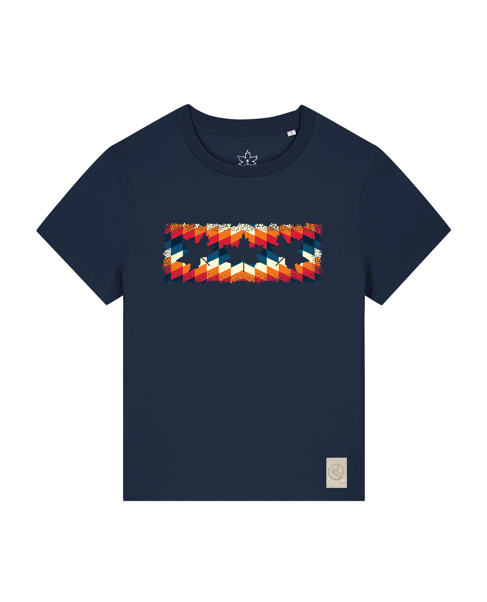 bio-female-medium fit-tshirt-three leaves 05-sttw172-marine-front