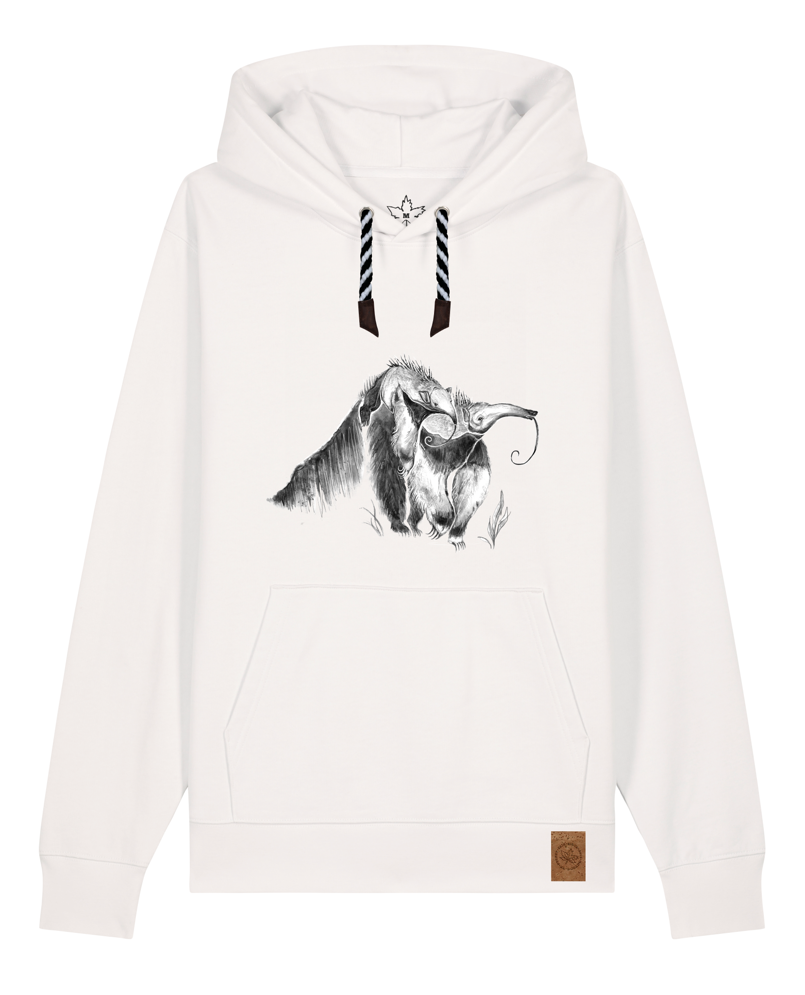 bio-unisex-medium fit-hoodie-ameisenbär-stsu177-bio ei-sw kordel-front