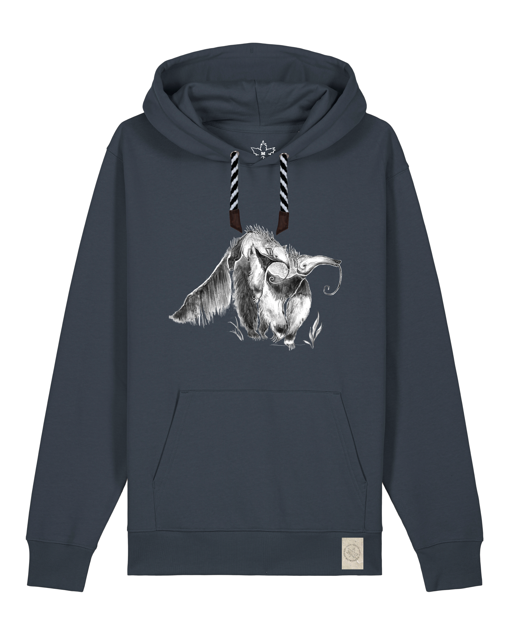 bio-unisex-medium fit-hoodie-ameisenbär-stsu177-blaubeernacht-sw kordel-front