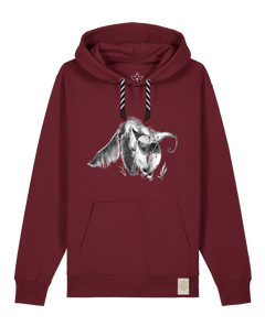 bio-unisex-medium fit-hoodie-ameisenbär-stsu177-burgunder rot-sw kordel-front