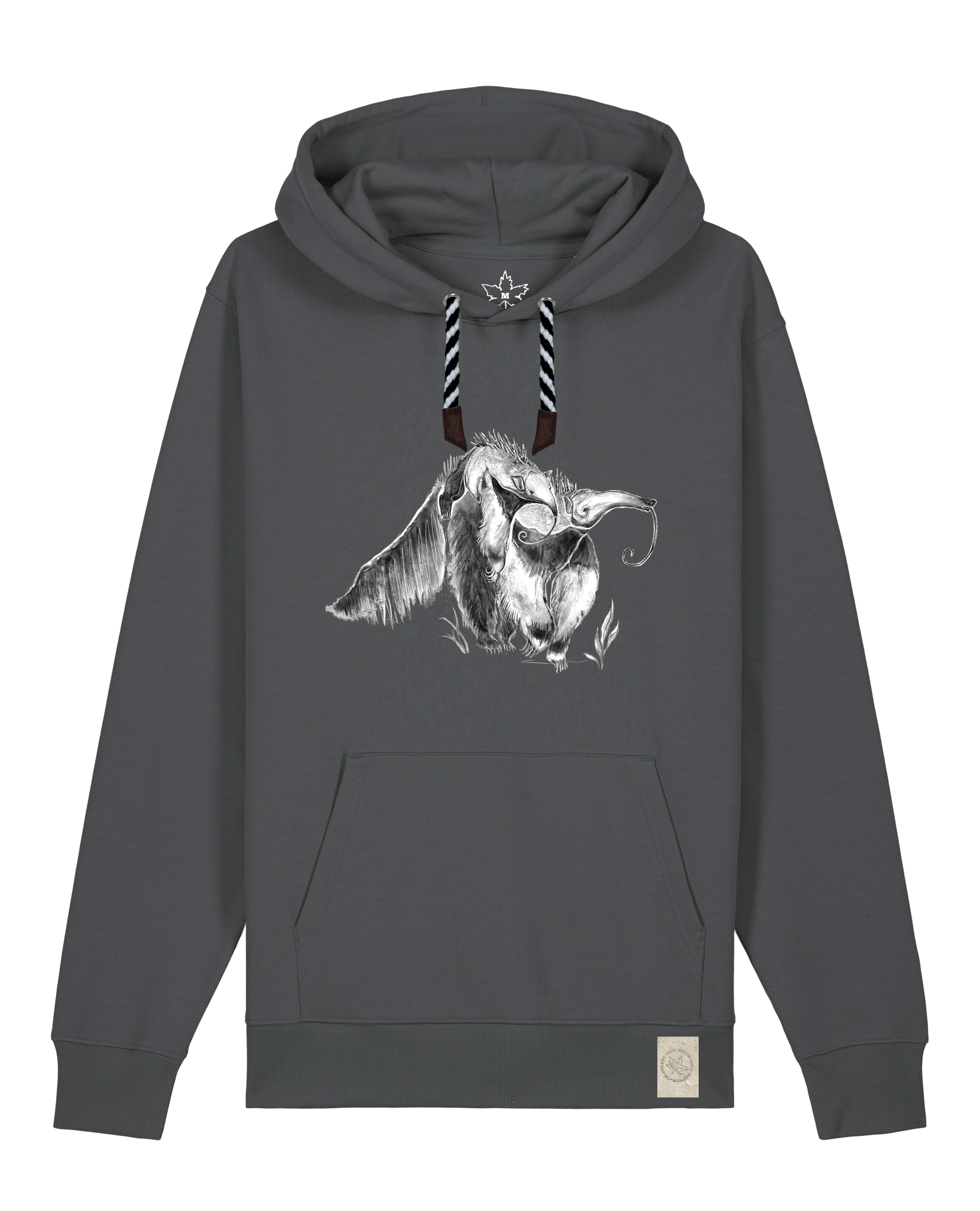 bio-unisex-medium fit-hoodie-ameisenbär-stsu177-eisen-sw kordel-front