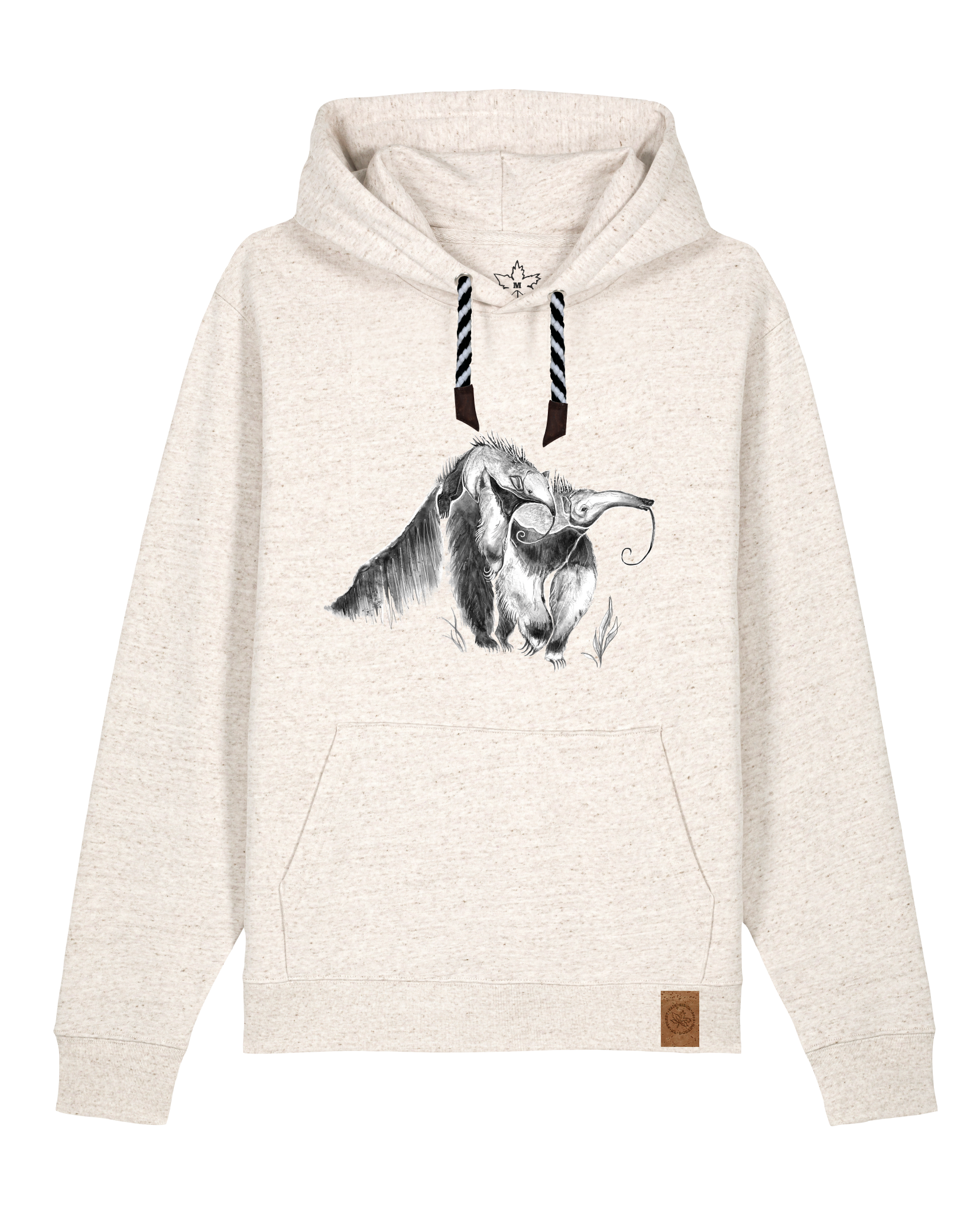 bio-unisex-medium fit-hoodie-ameisenbär-stsu177-elbsandstein-sw kordel-front