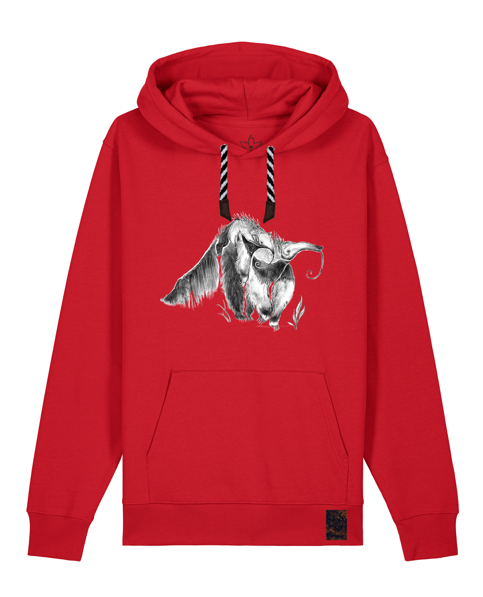 bio-unisex-medium fit-hoodie-ameisenbär-stsu177-erdbeere-sw kordel-front