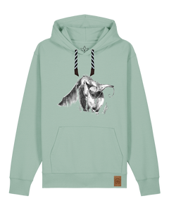 bio-unisex-medium fit-hoodie-ameisenbär-stsu177-eukalyptus-sw kordel-front