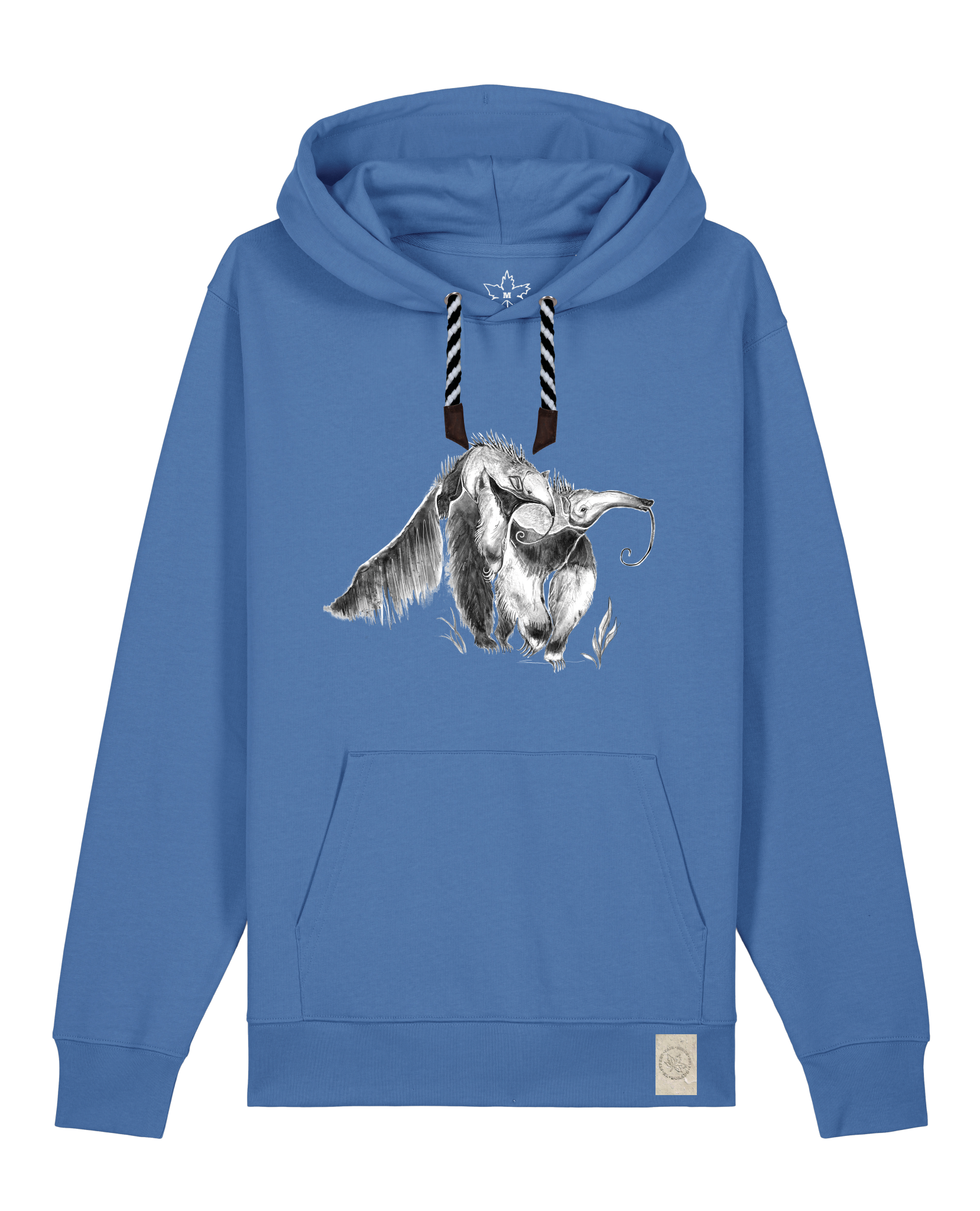 bio-unisex-medium fit-hoodie-ameisenbär-stsu177-hortensie-sw kordel-front