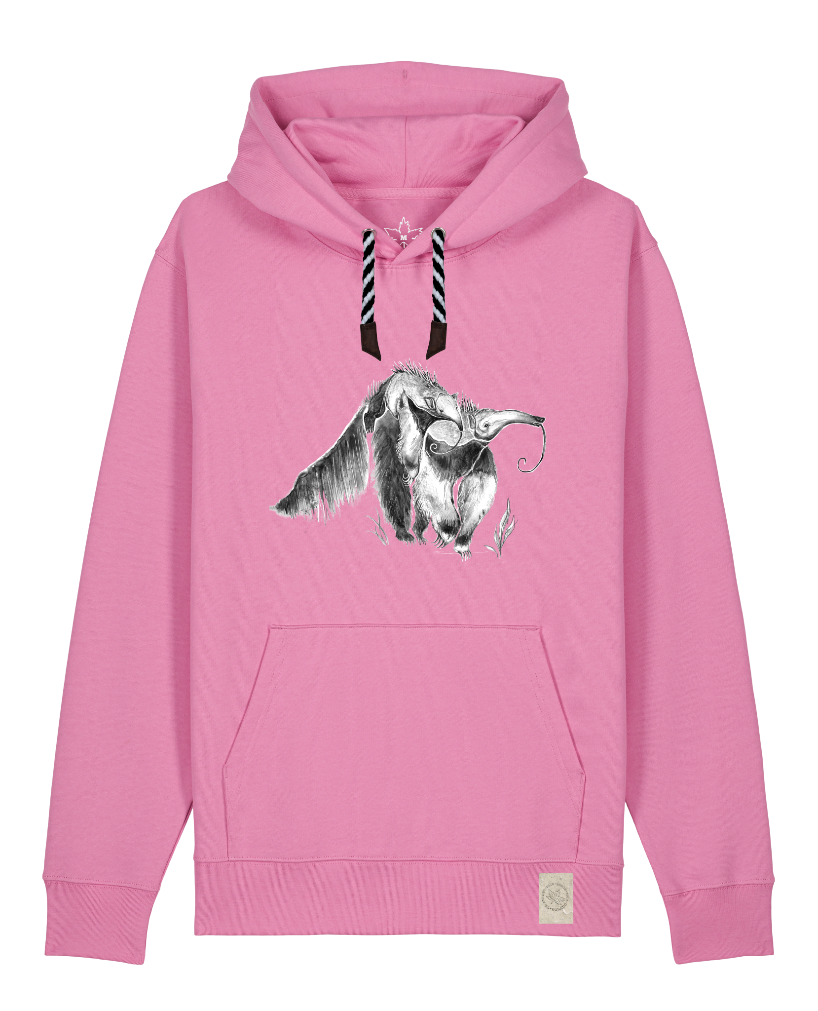 bio-unisex-medium fit-hoodie-ameisenbär-stsu177-kaugummi-sw kordel-front