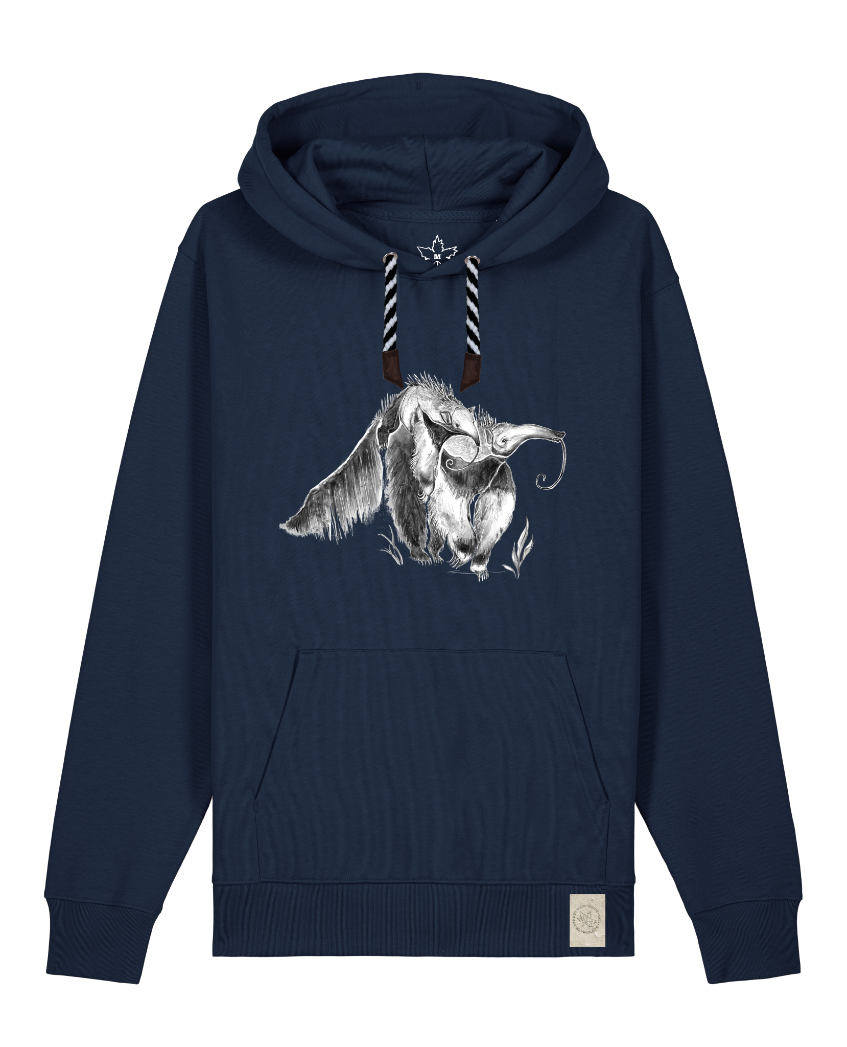 bio-unisex-medium fit-hoodie-ameisenbär-stsu177-marine-sw kordel-front