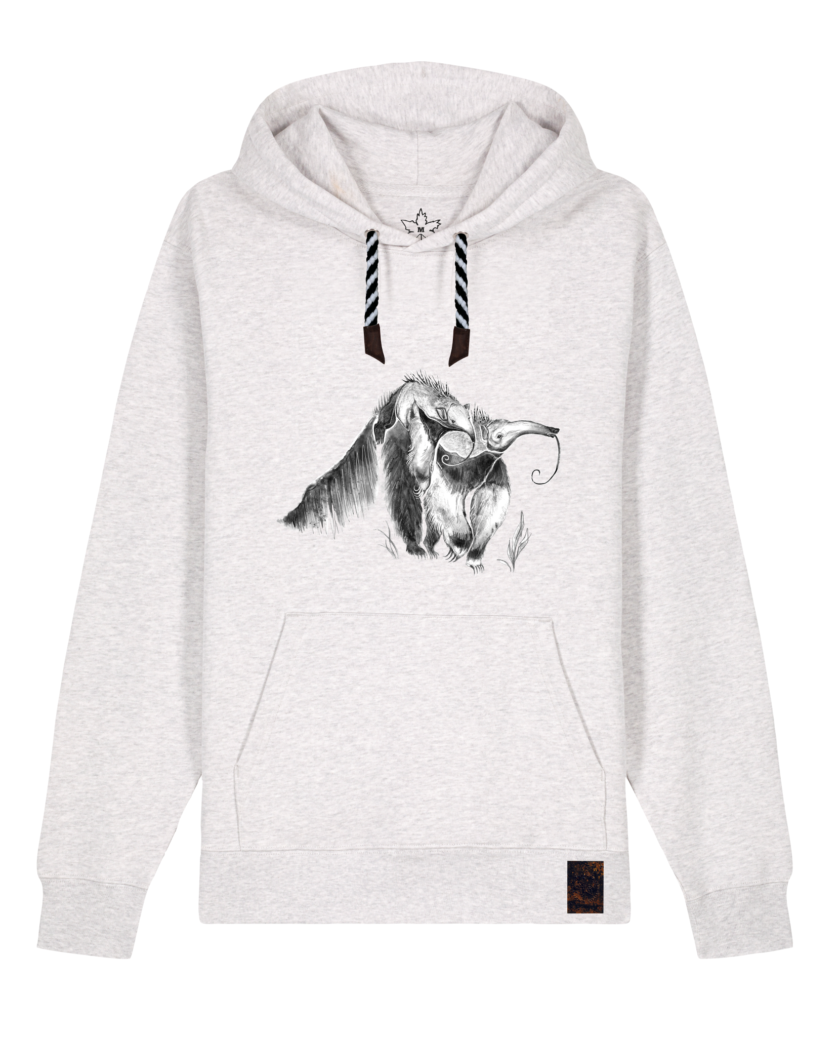 bio-unisex-medium fit-hoodie-ameisenbär-stsu177-rennmaus-sw kordel-front