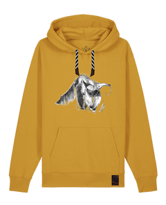 bio-unisex-medium fit-hoodie-ameisenbär-stsu177-senf-sw kordel-front