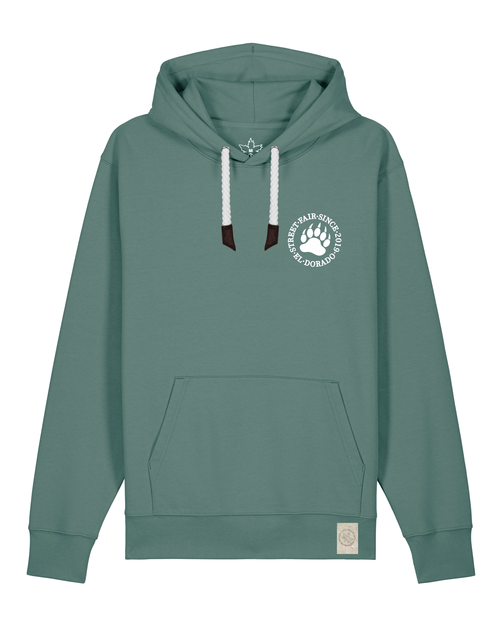 bio-unisex-medium fit-hoodie-arkadien's friend (backprint)-stsu177-blautanne-weiße kordel-front