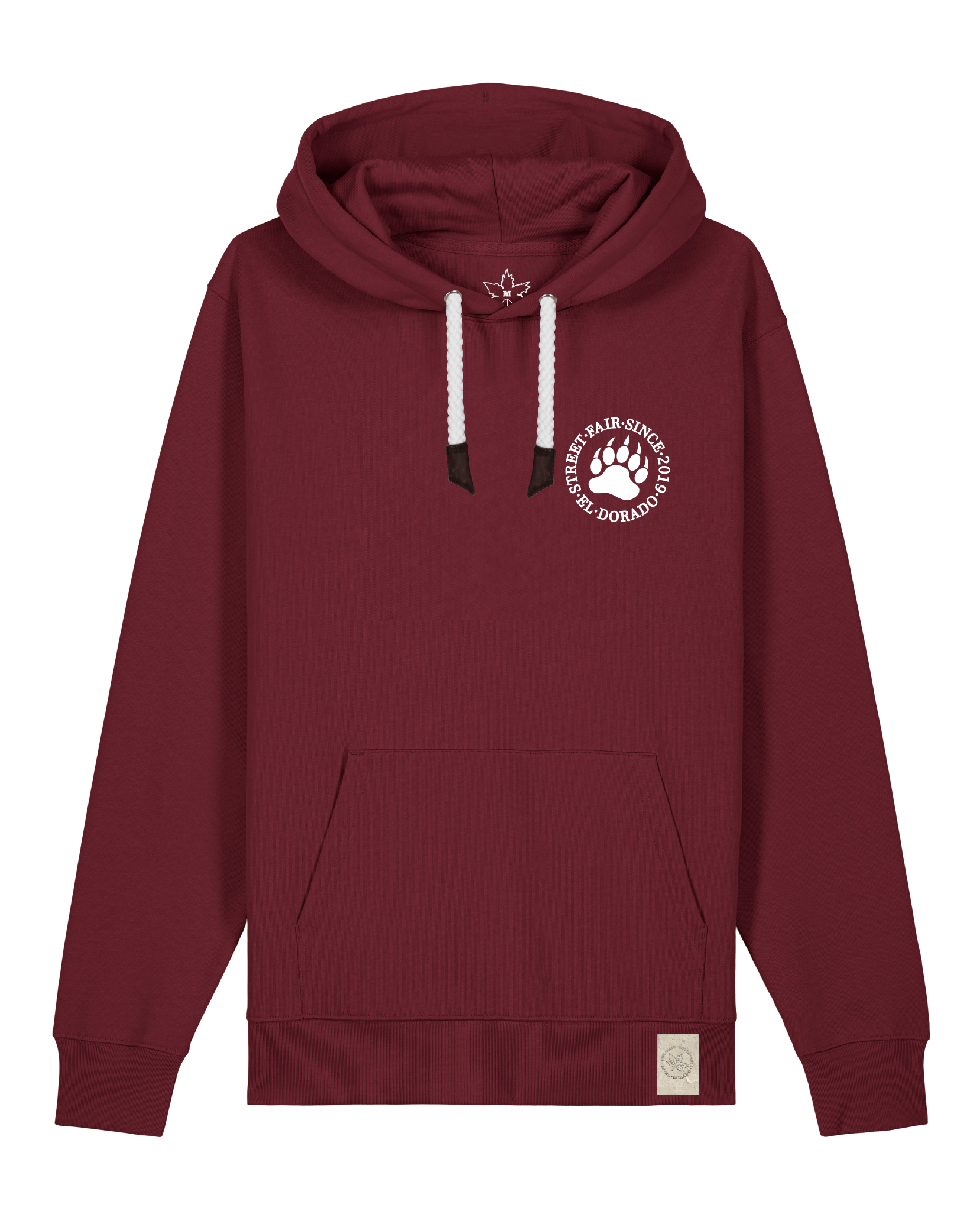 bio-unisex-medium fit-hoodie-arkadien's friend (backprint)-stsu177-burgunder rot-weiße kordel-front