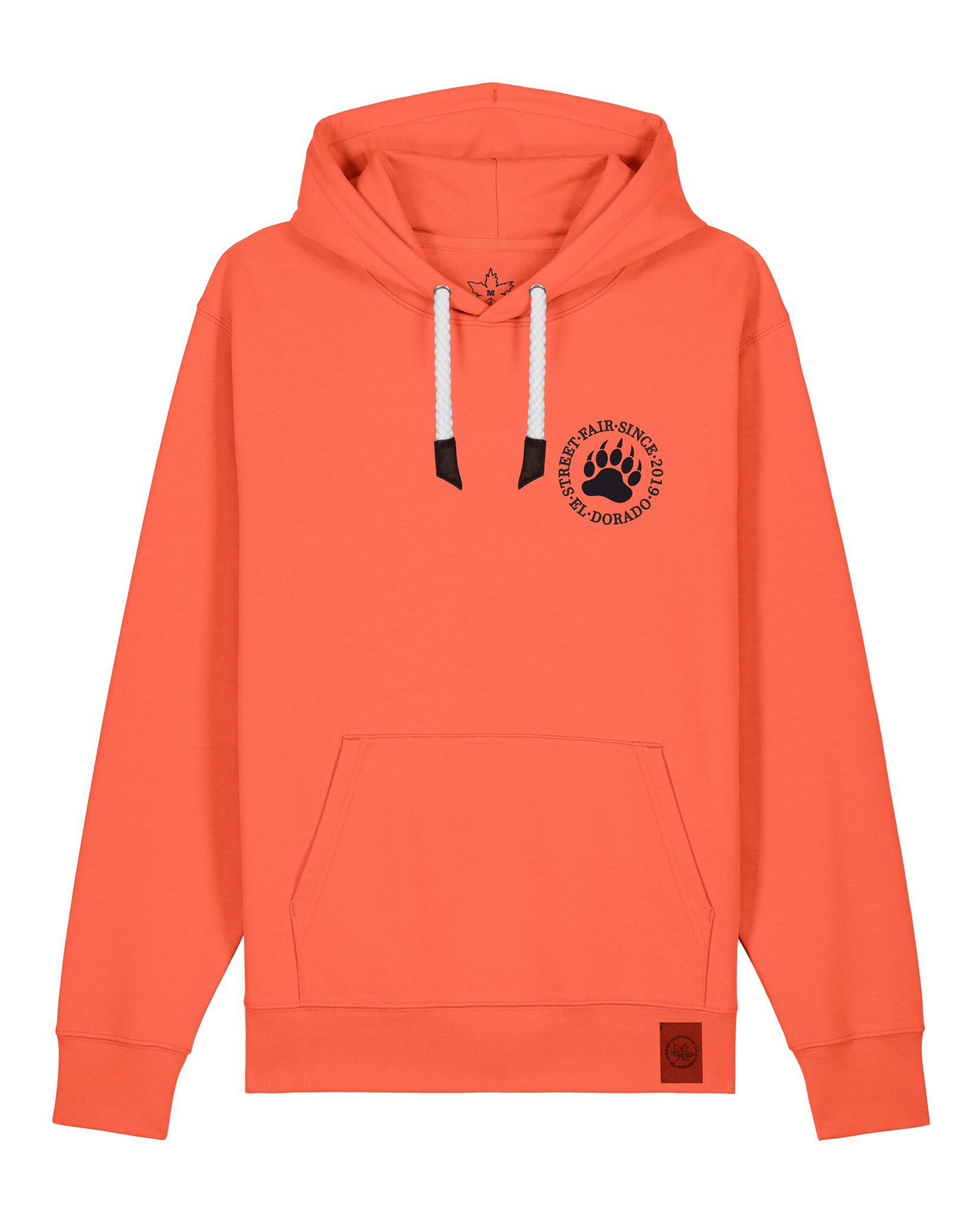 bio-unisex-medium fit-hoodie-arkadien's friend (backprint)-stsu177-mandarine-weiße kordel-front