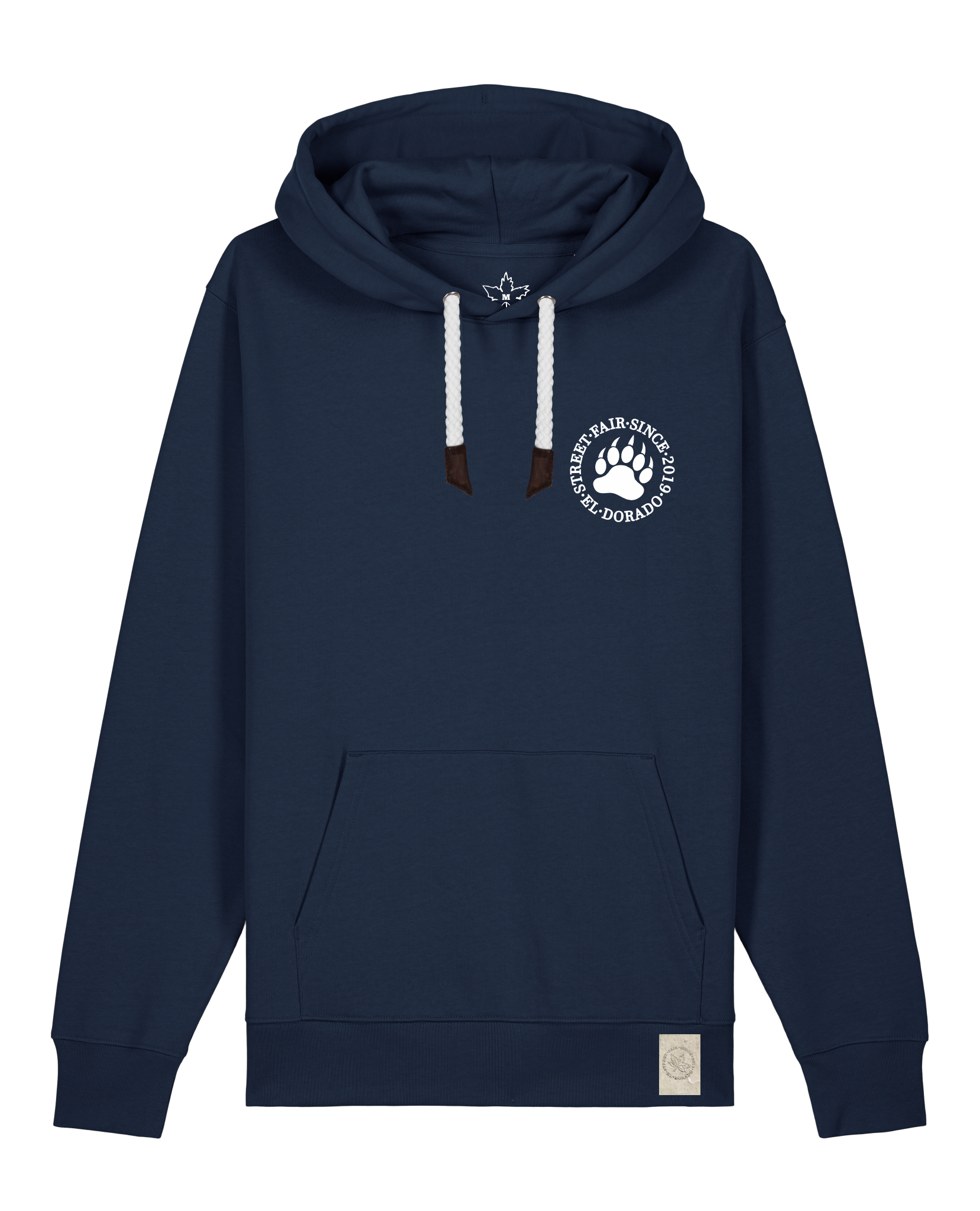 bio-unisex-medium fit-hoodie-arkadien's friend (backprint)-stsu177-marine-weiße kordel-front
