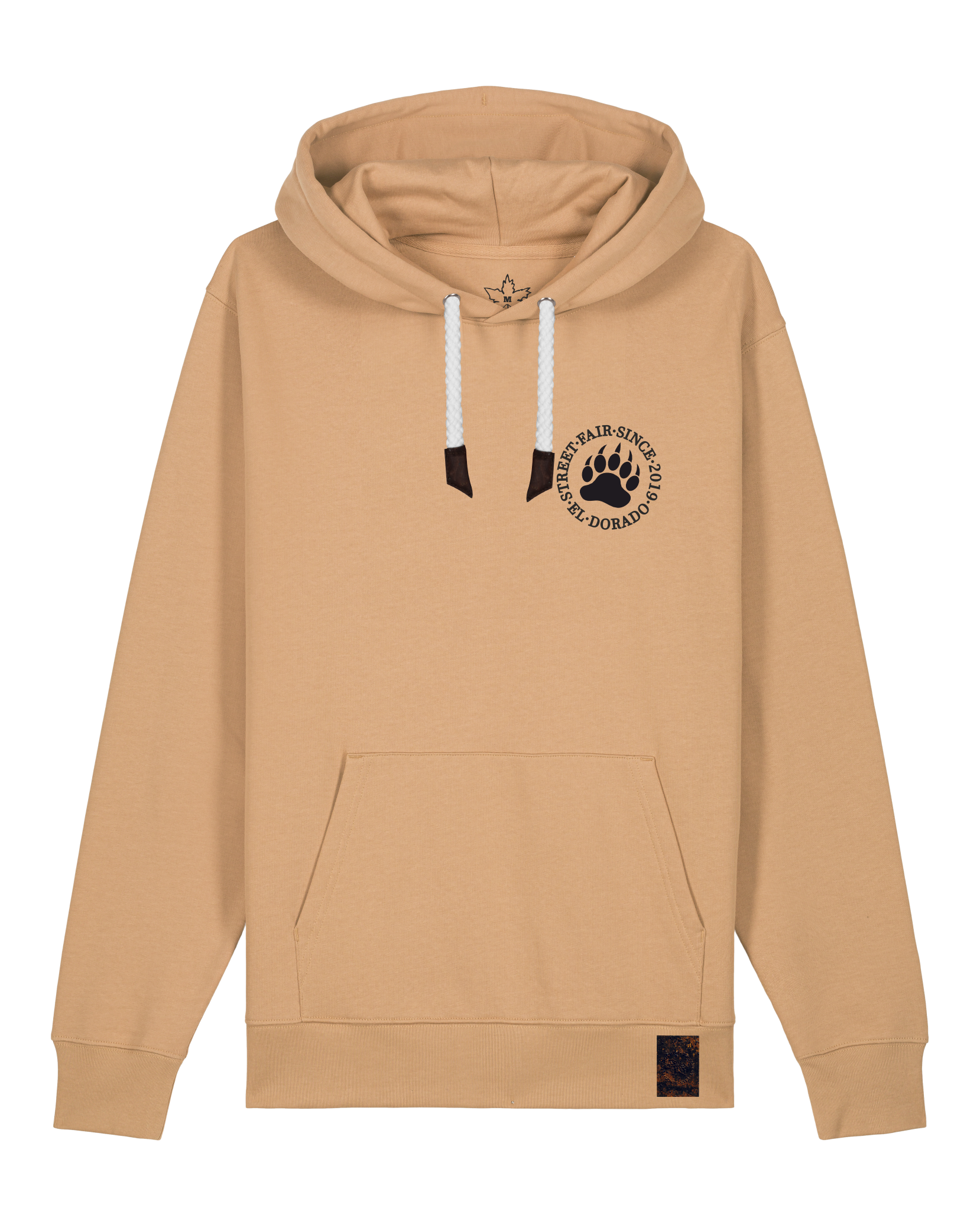 bio-unisex-medium fit-hoodie-arkadien's friend (backprint)-stsu177-meersand-weiße kordel-front