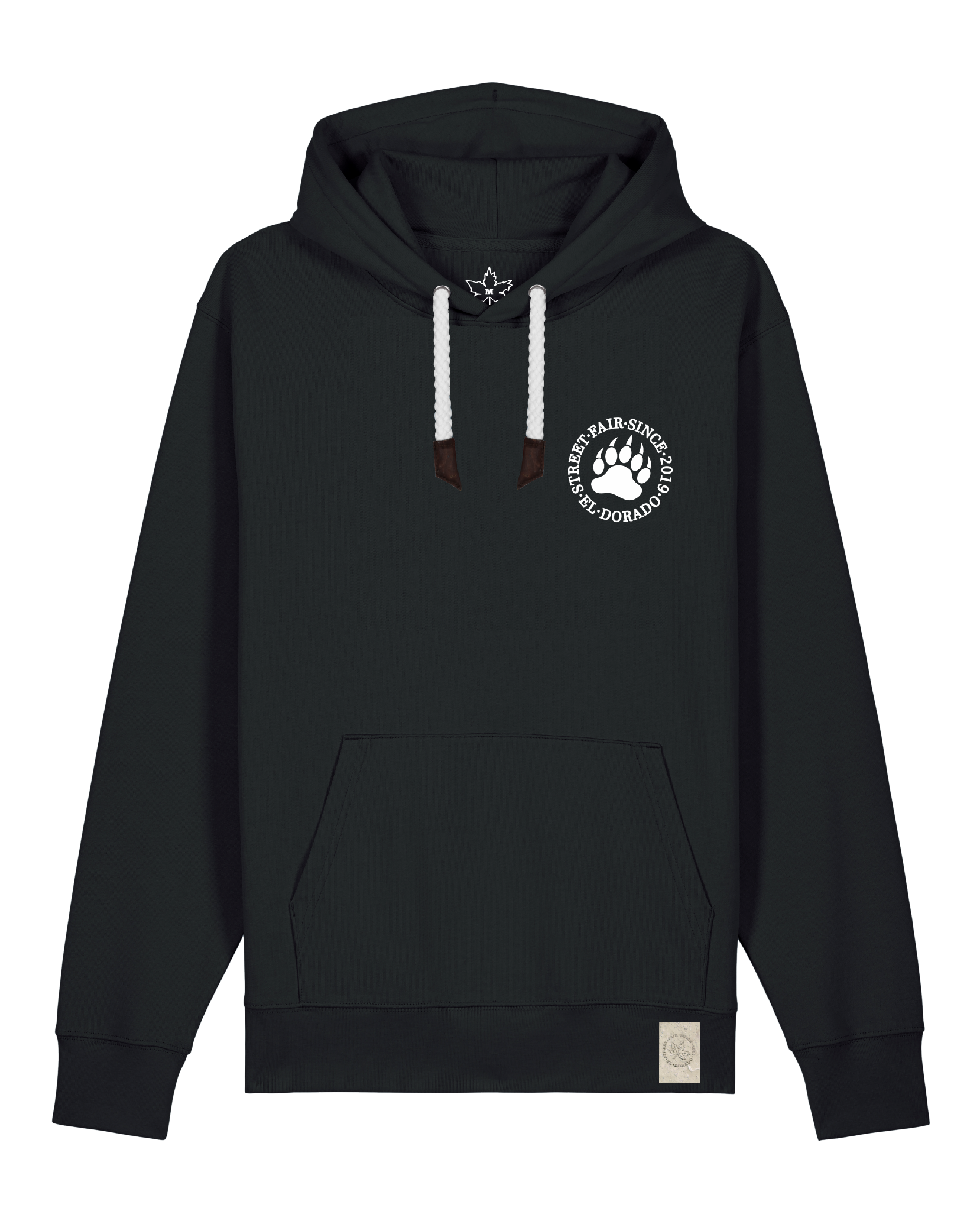 bio-unisex-medium fit-hoodie-arkadien's friend (backprint)-stsu177-schwarz-weiße kordel-front