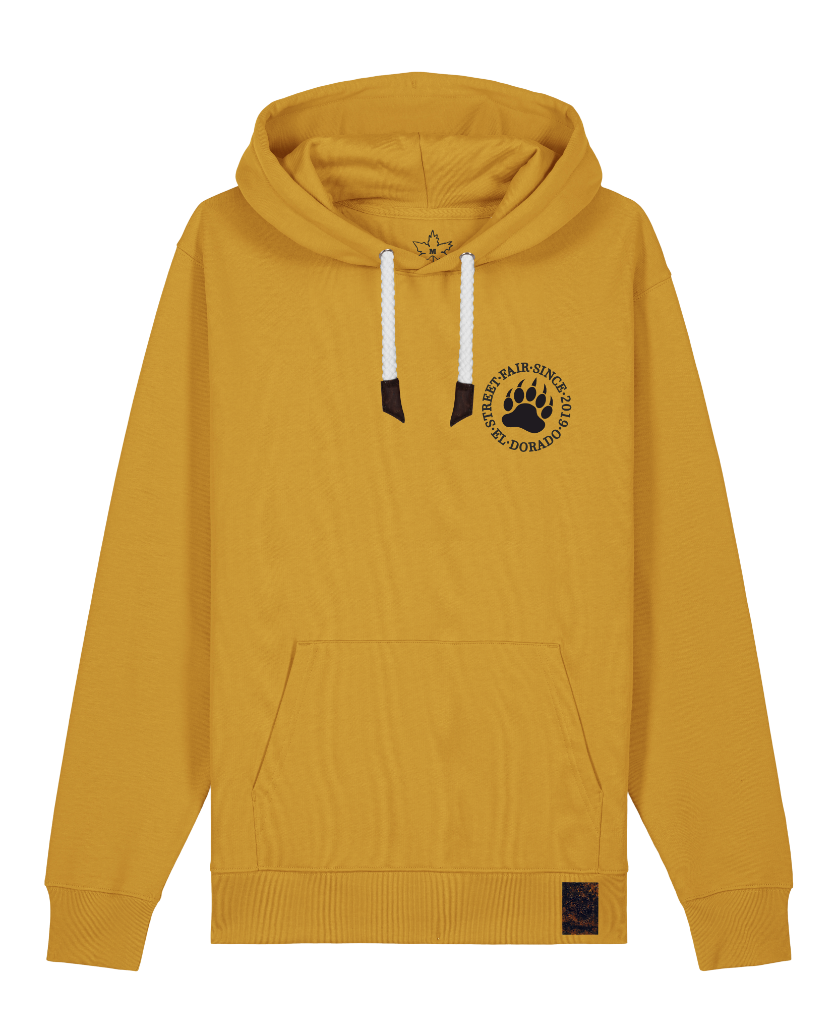bio-unisex-medium fit-hoodie-arkadien's friend (backprint)-stsu177-senf-weiße kordel-front