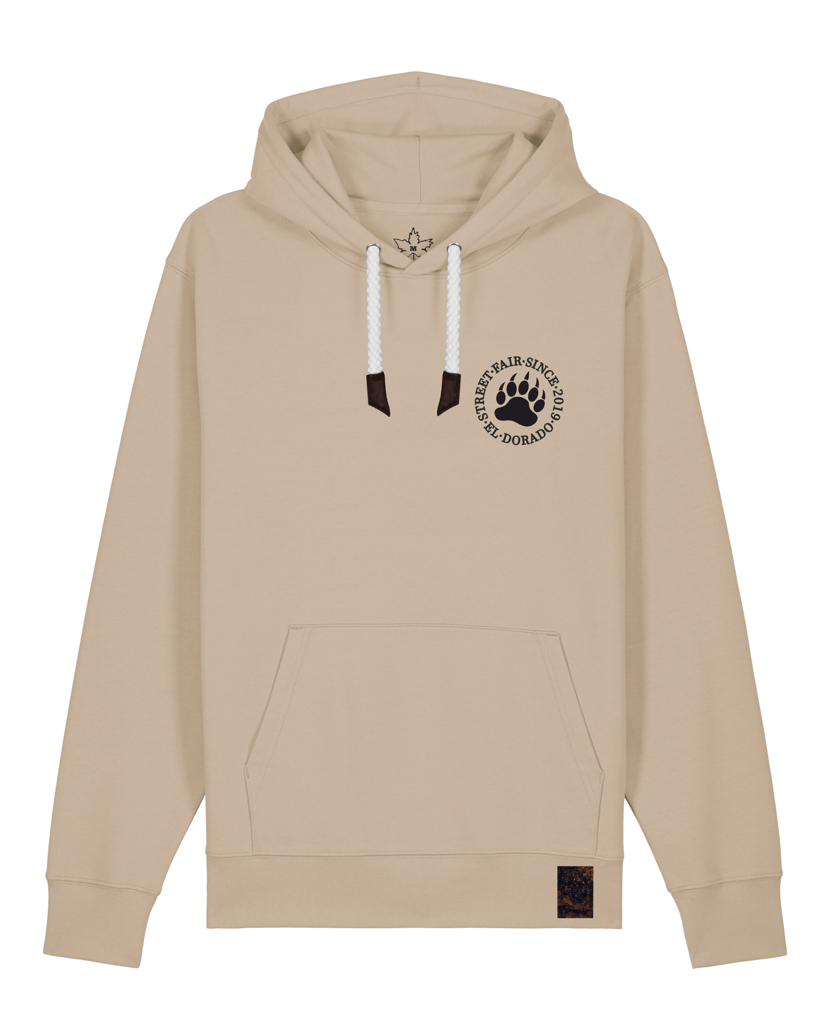 bio-unisex-medium fit-hoodie-arkadien's friend (backprint)-stsu177-treibsand-weiße kordel-front