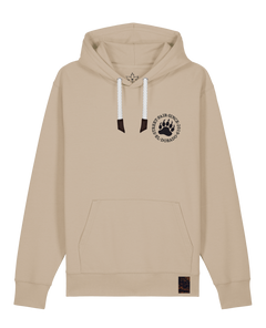 bio-unisex-medium fit-hoodie-arkadien's friend (backprint)-stsu177-treibsand-weiße kordel-front