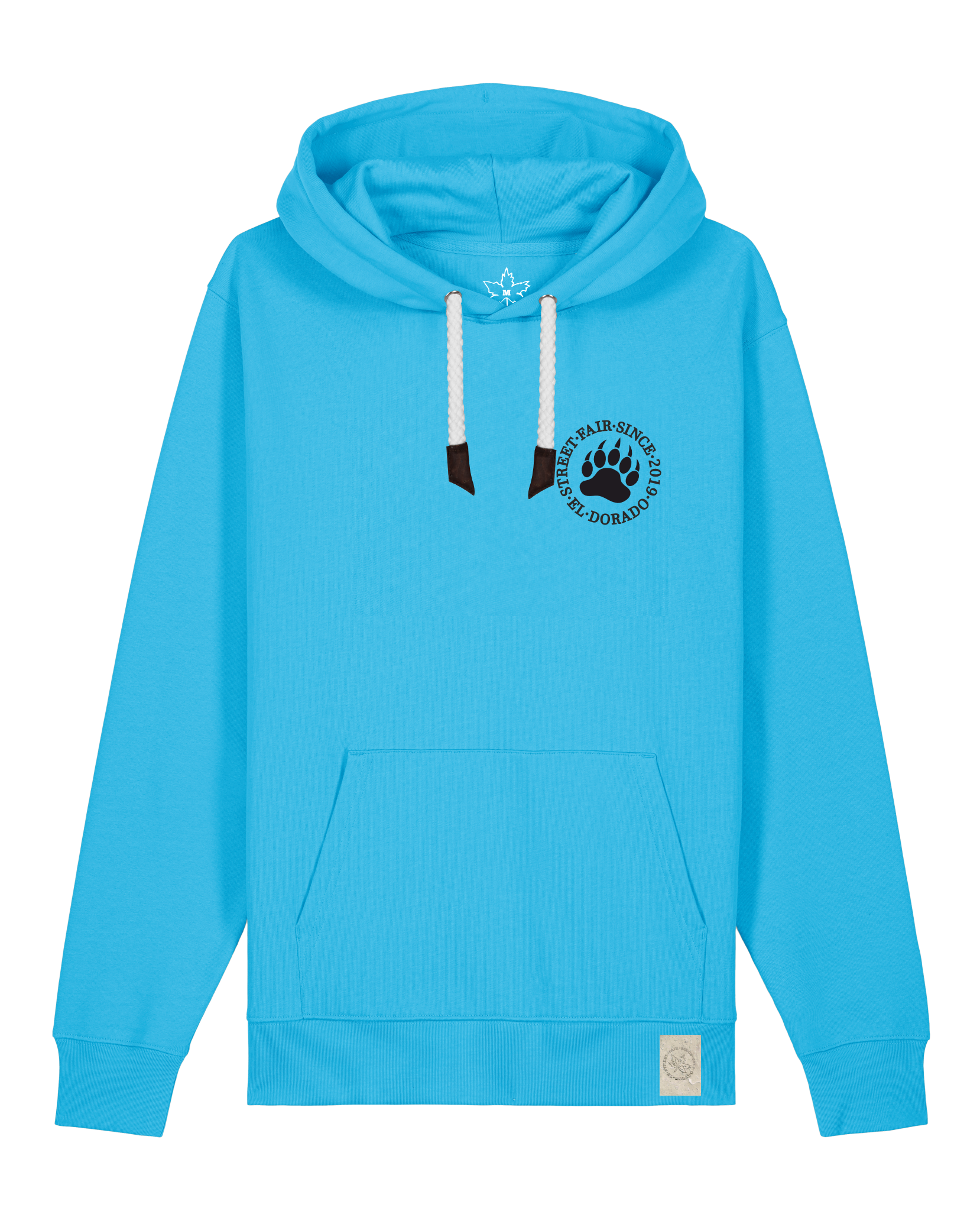 bio-unisex-medium fit-hoodie-arkadien's friend (backprint)-stsu177-wasserblau-weiße kordel-front