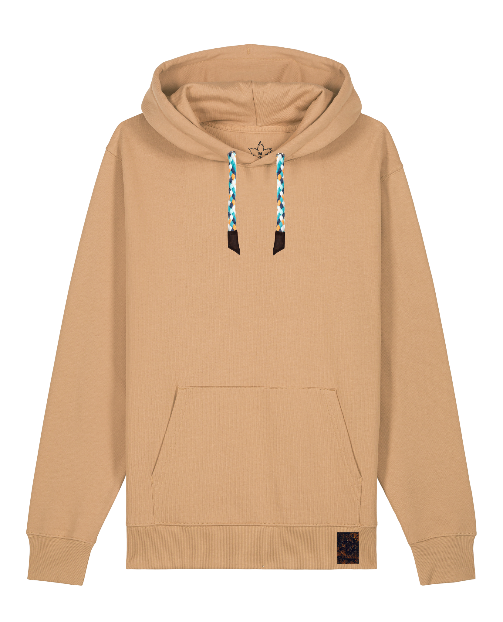 bio-unisex-medium fit-hoodie-basic-stsu177-meersand-blaue kordel-front