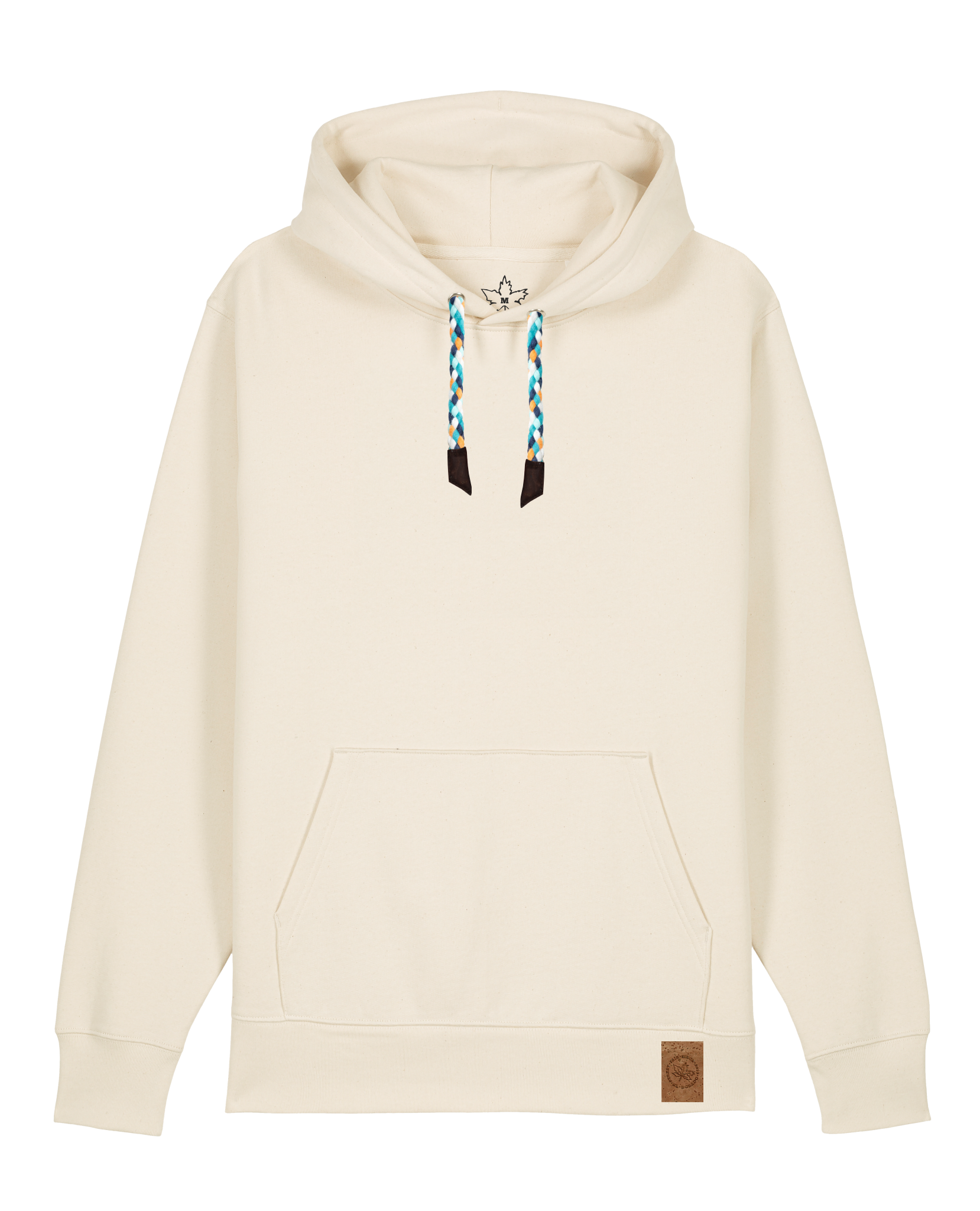 bio-unisex-medium fit-hoodie-basic-stsu177-natur-blaue kordel-front